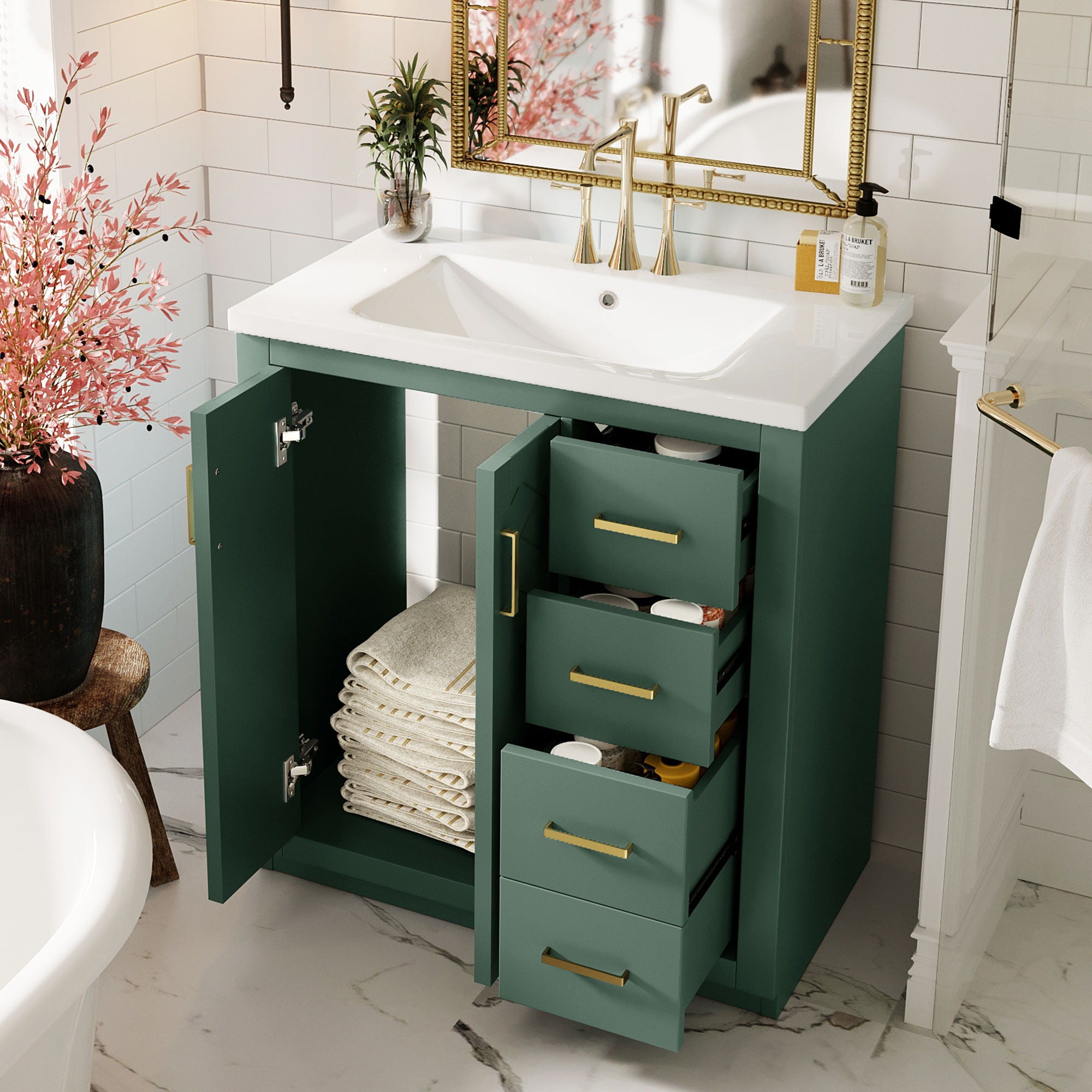 Bathroom Vanity With Sink, Storage Cabinet, Freestanding Set With 3 Drawers & Soft Closing Doors