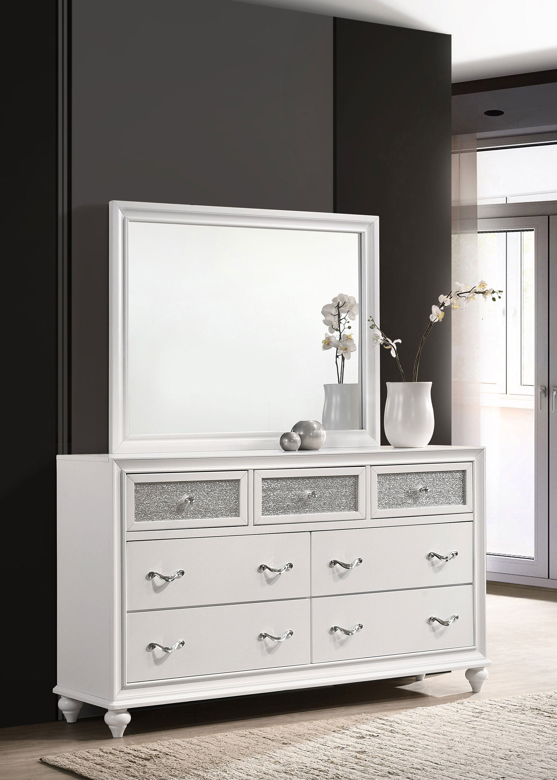 Barzini 7-drawer Dresser with Mirror White-CoasterEveryday