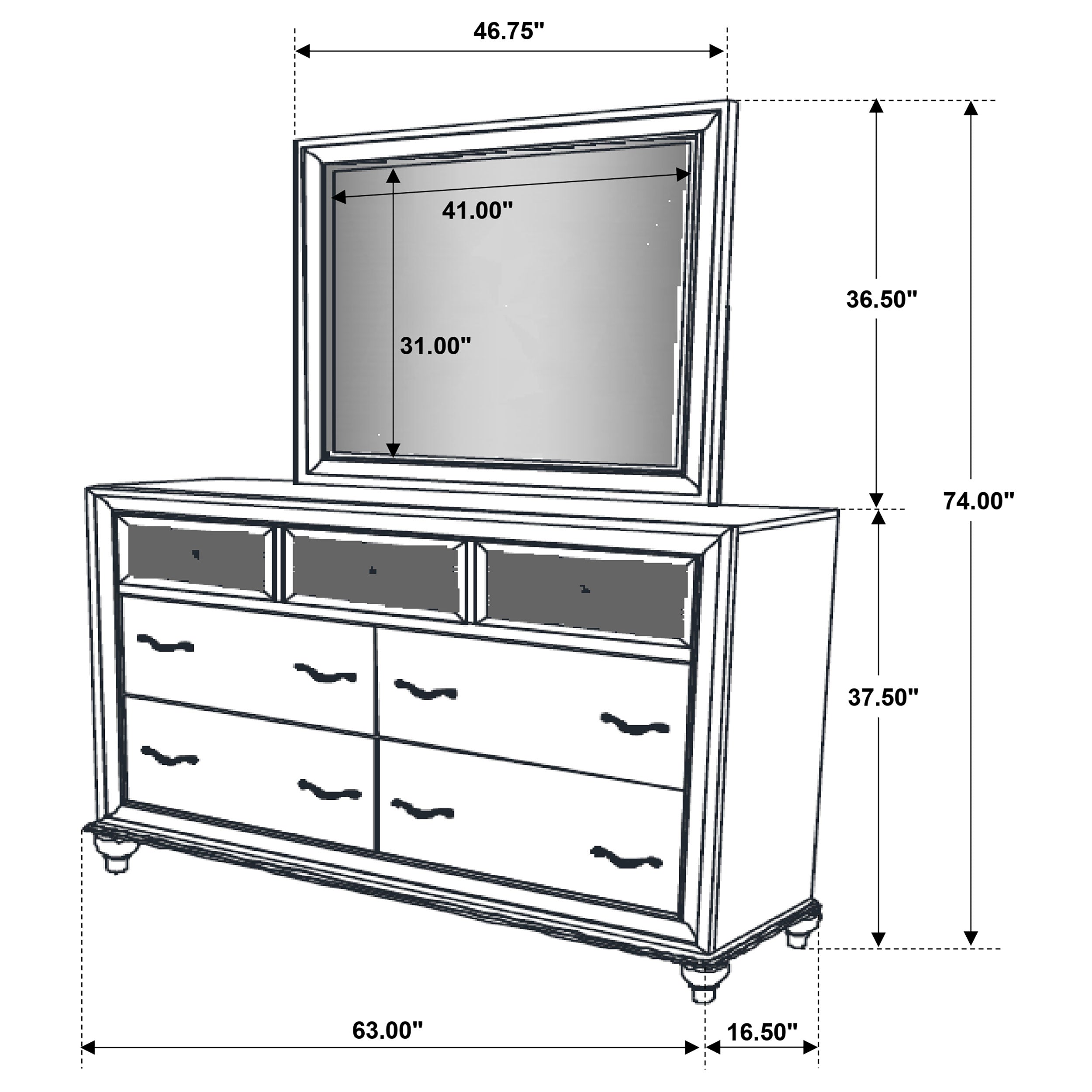 Barzini 7-drawer Dresser with Mirror White-CoasterEveryday