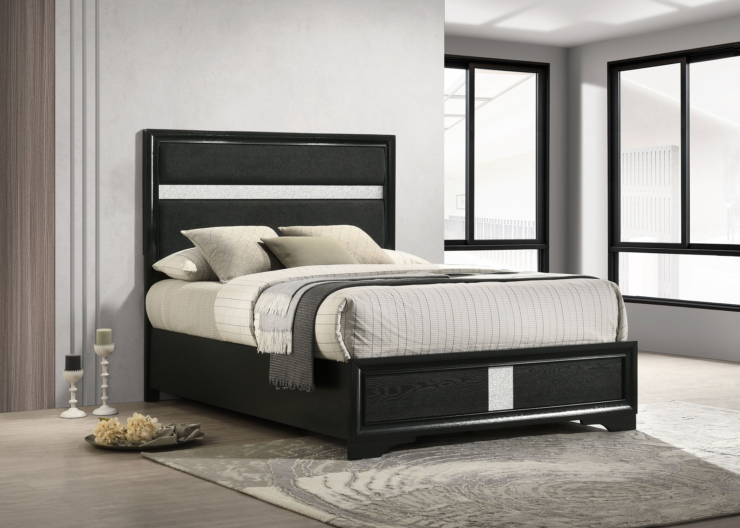 Miranda 54-inch Upholstered Full Panel Bed Black-