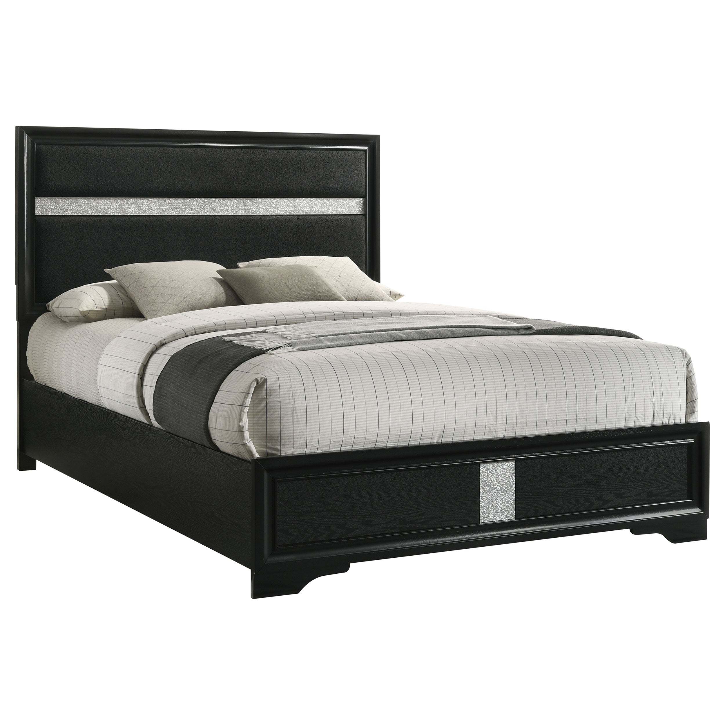 Miranda 54-inch Upholstered Queen Panel Bed Black-