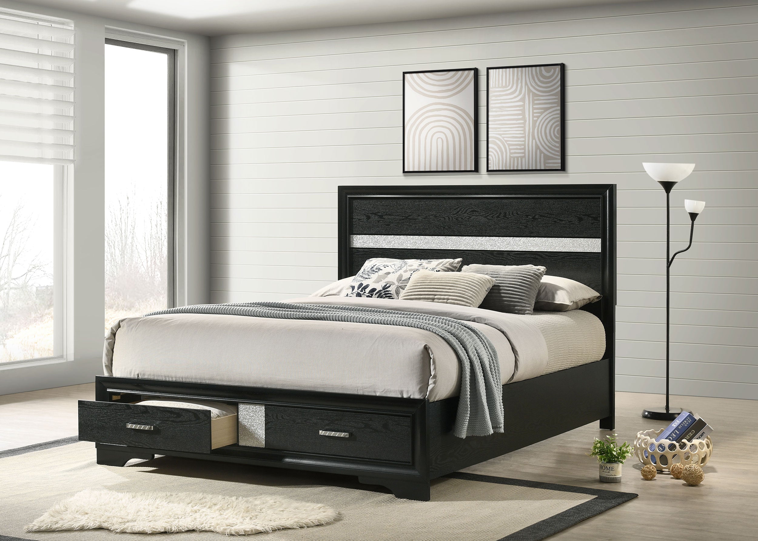 Miranda 51-inch Wood Queen Storage Panel Bed Black-CoasterEveryday