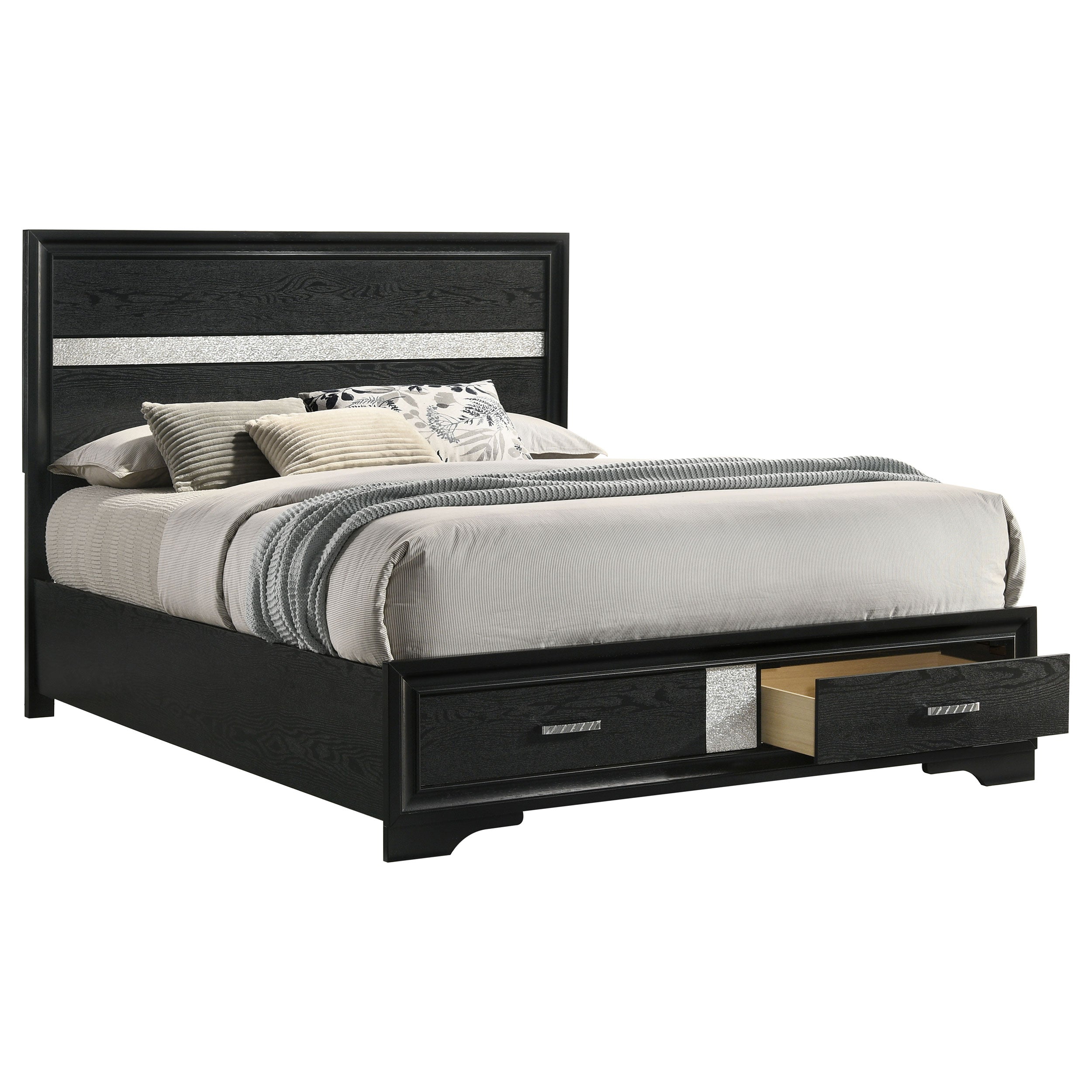 Miranda 51-inch Wood Queen Storage Panel Bed Black-CoasterEveryday