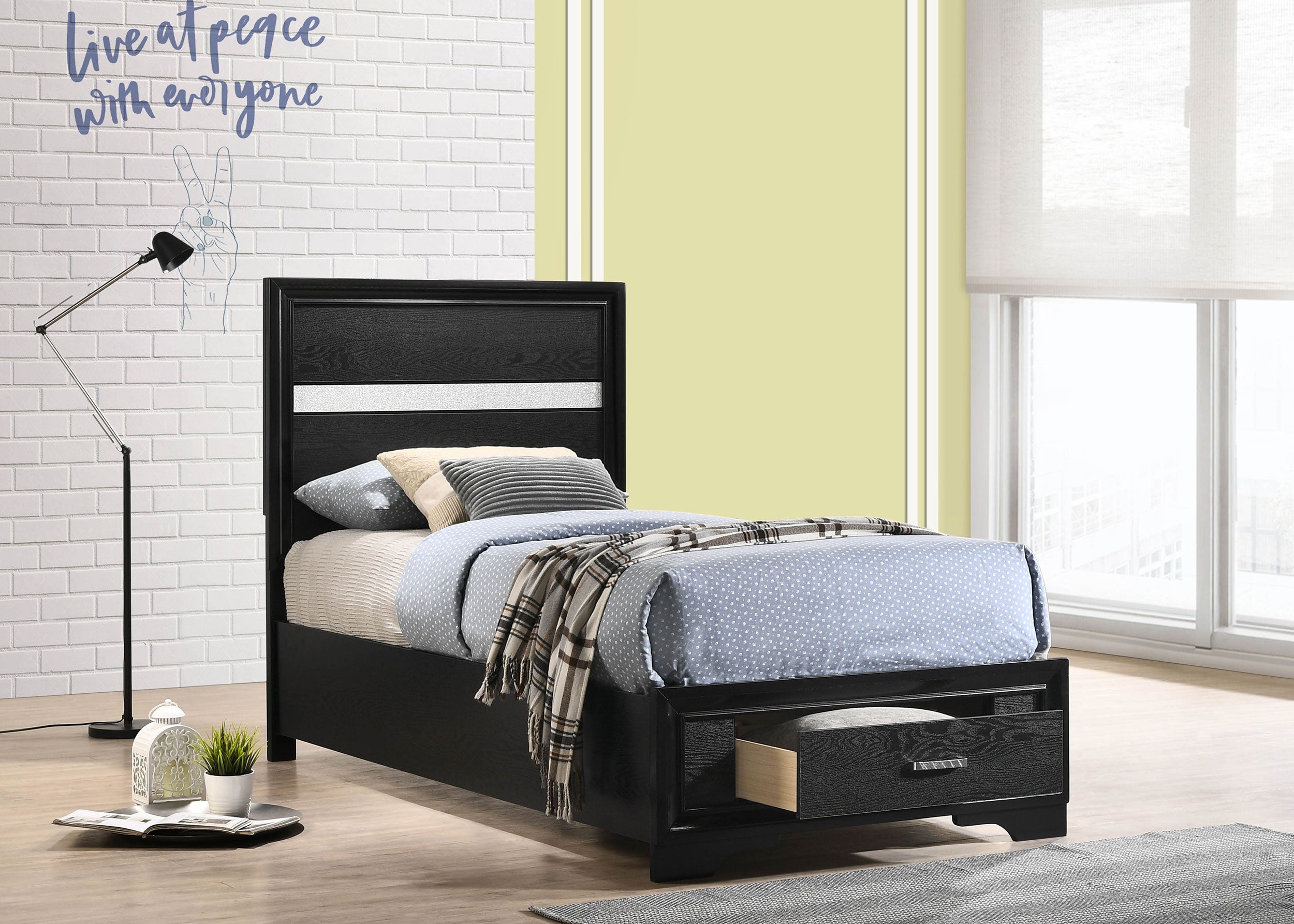 Miranda 51-inch Wood Twin Storage Panel Bed Black-CoasterEveryday