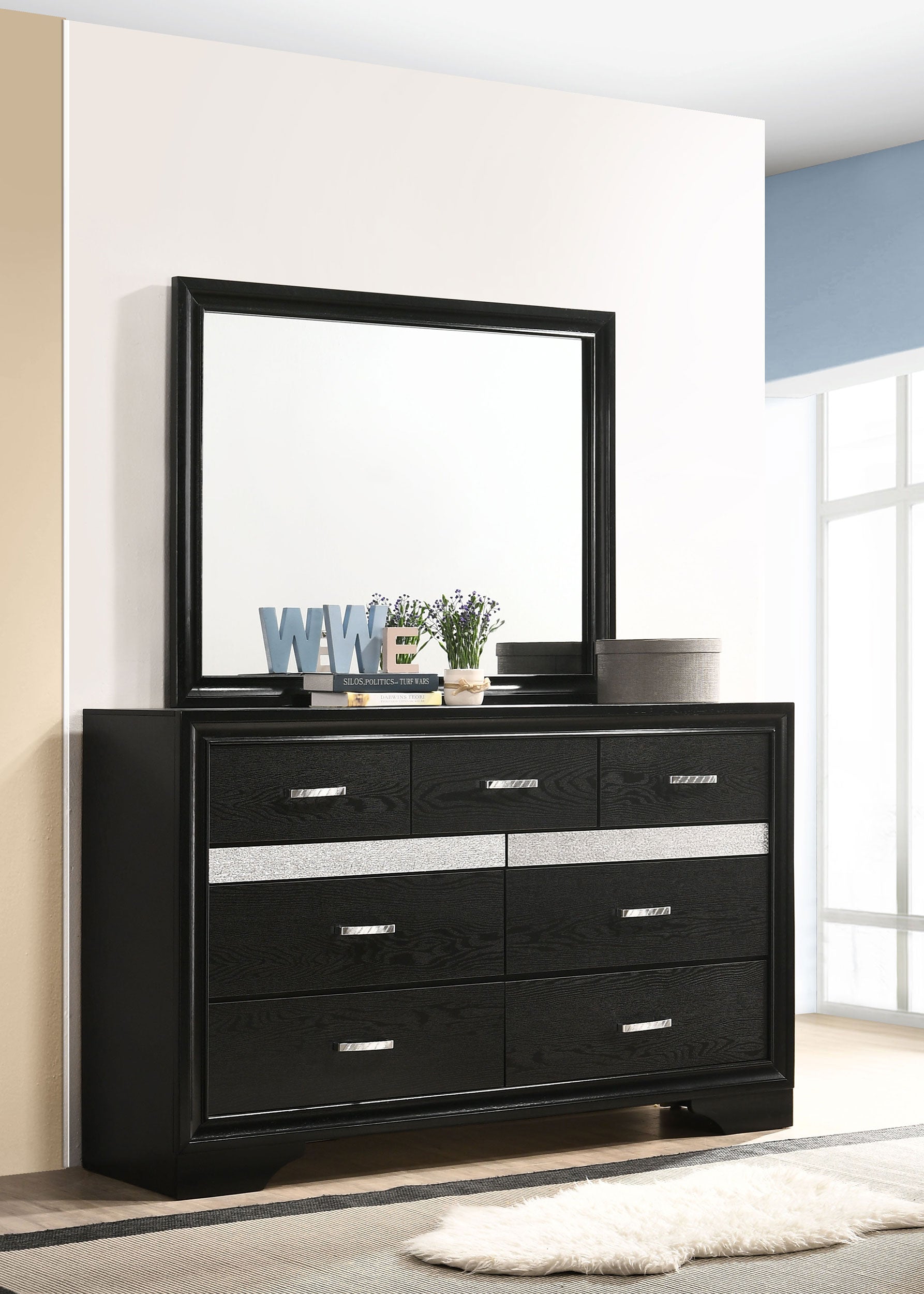 Miranda 7-drawer Dresser with Mirror Black-CoasterEveryday