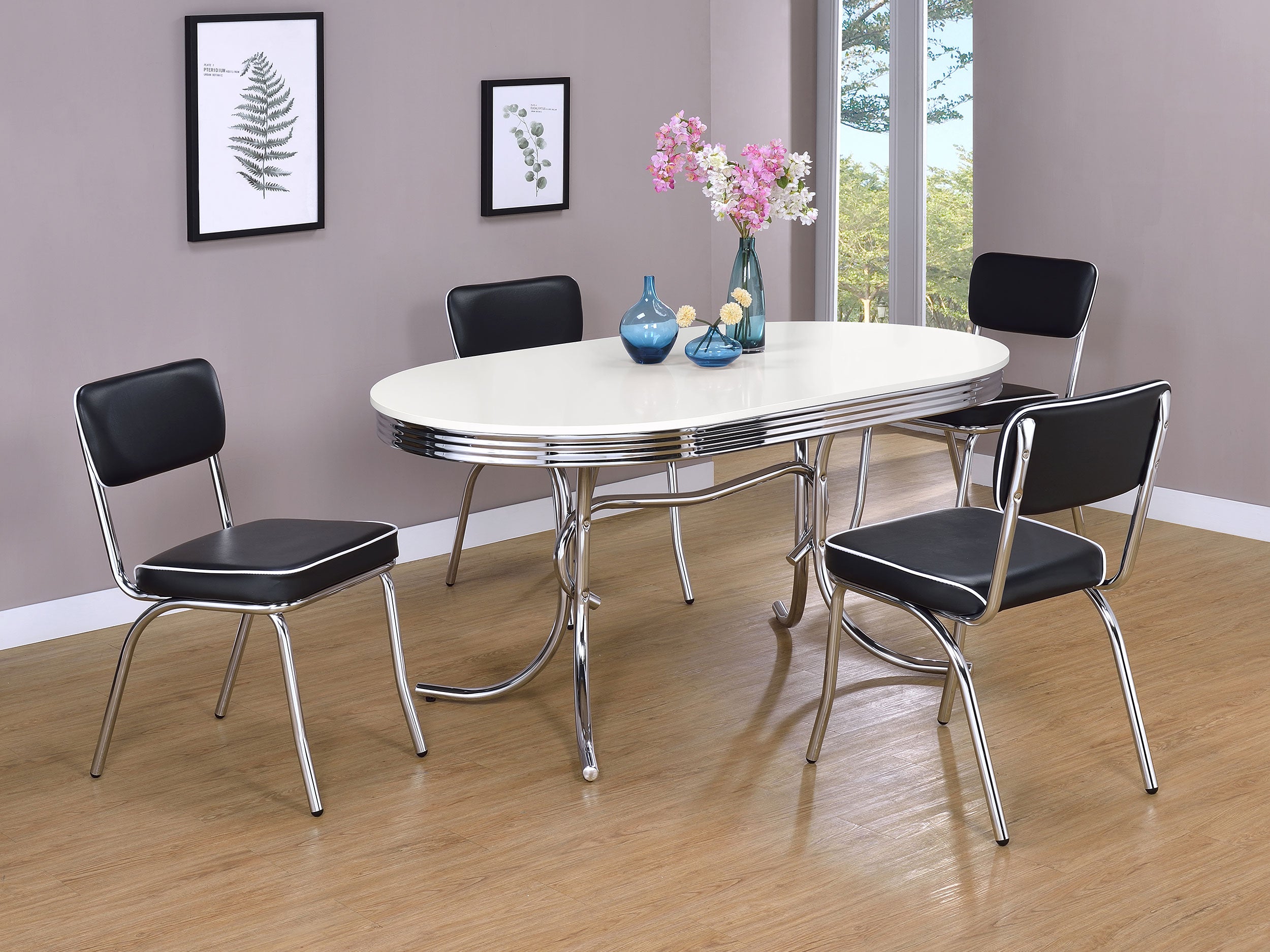Retro 5-piece Oval Dining Table Set White and Black-CoasterEveryday