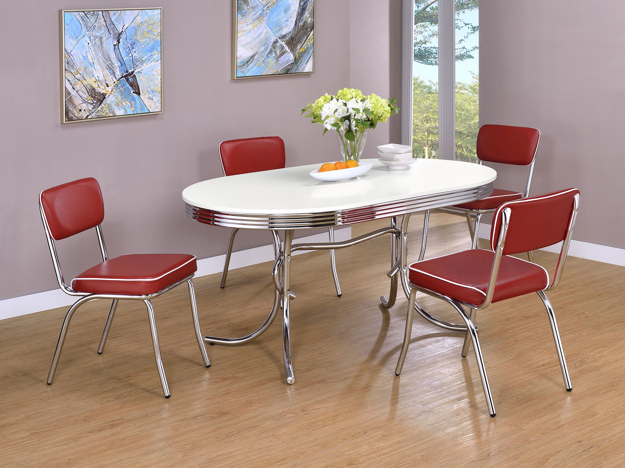 Retro Oval 60-inch Wood Top Dining Table White and Chrome-CoasterEveryday