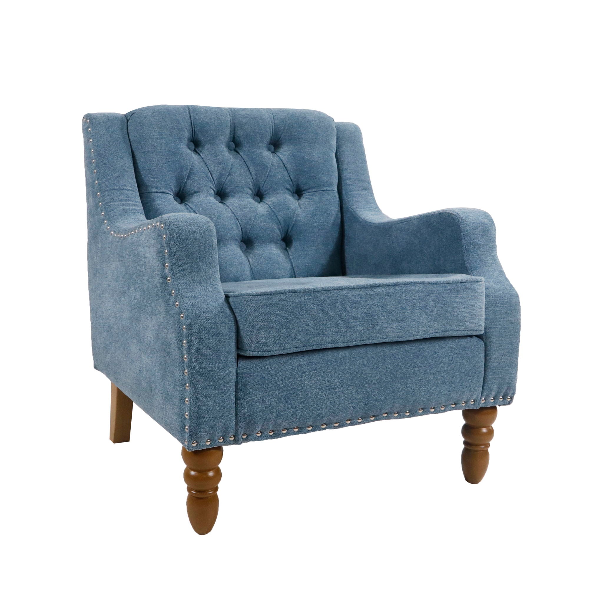 Accent Chair, Living Room Chair, Footrest Chair Set With Vintage Brass Studs, Button Tufted Upholstered Armchair For Living Room, Comfy Reading Chair For Bedroom, Reception Room - Best Buy Furniture