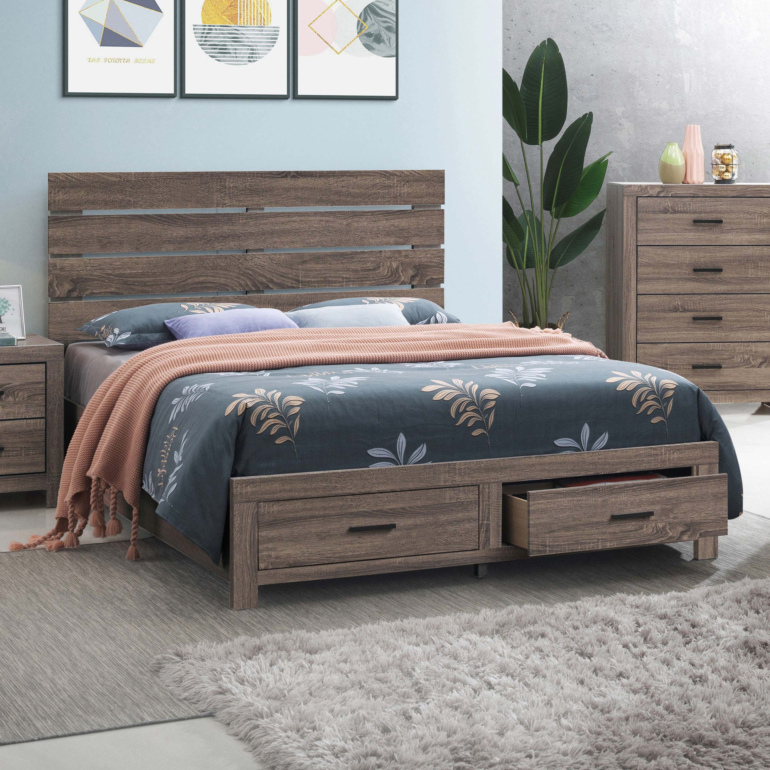 Brantford Wood Queen Storage Panel Bed Barrel Oak-CoasterEveryday
