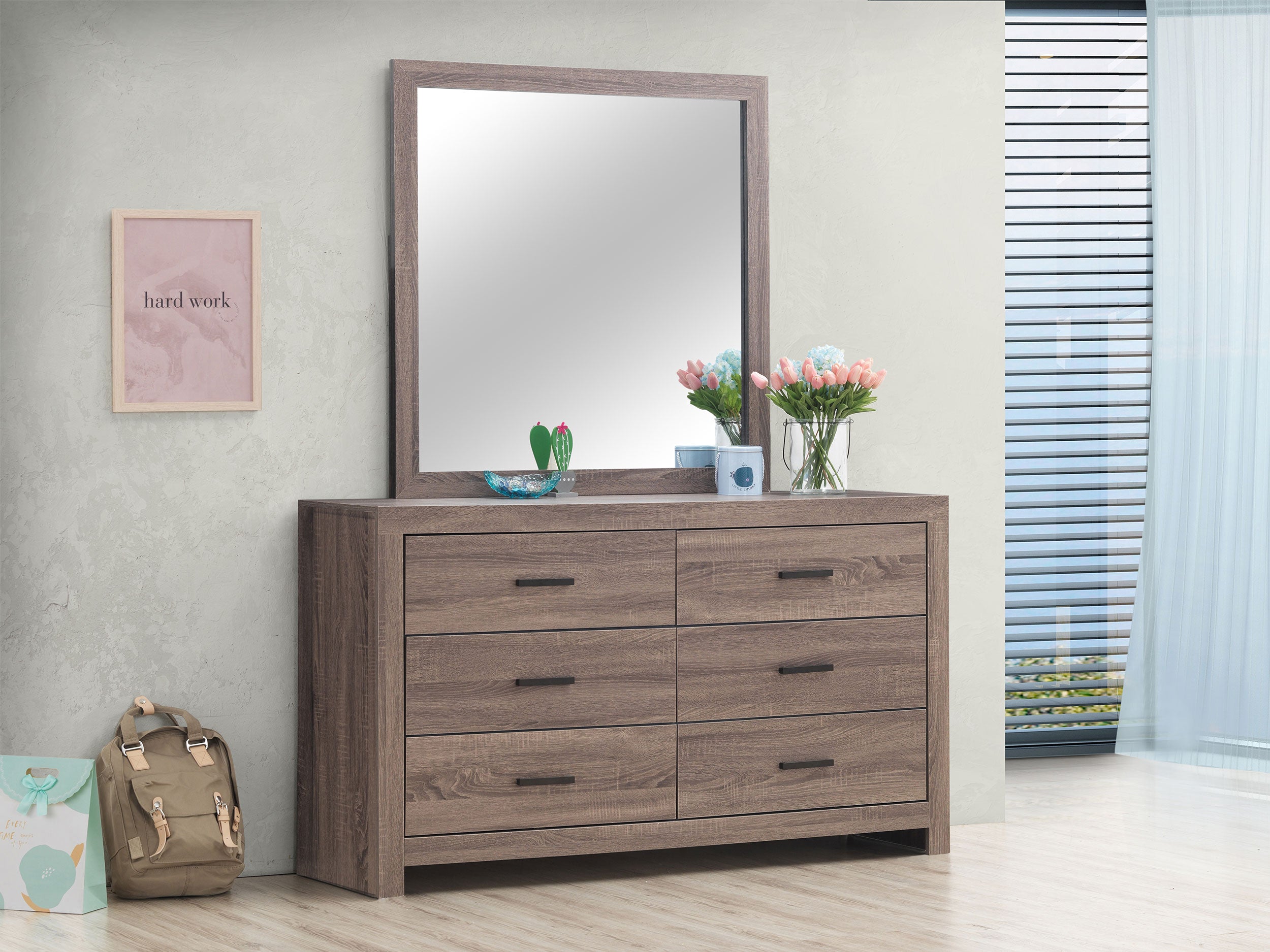 Brantford 6-drawer Dresser with Mirror Barrel Oak-CoasterEveryday