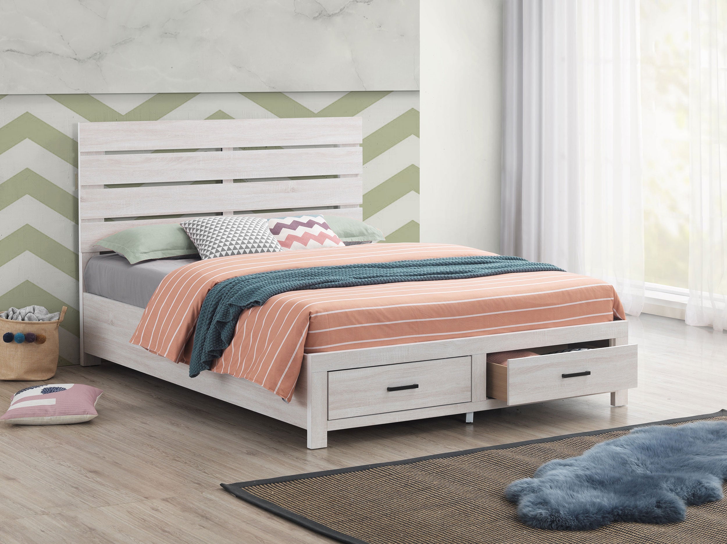 Brantford Wood Queen Storage Panel Bed Coastal White-CoasterEveryday