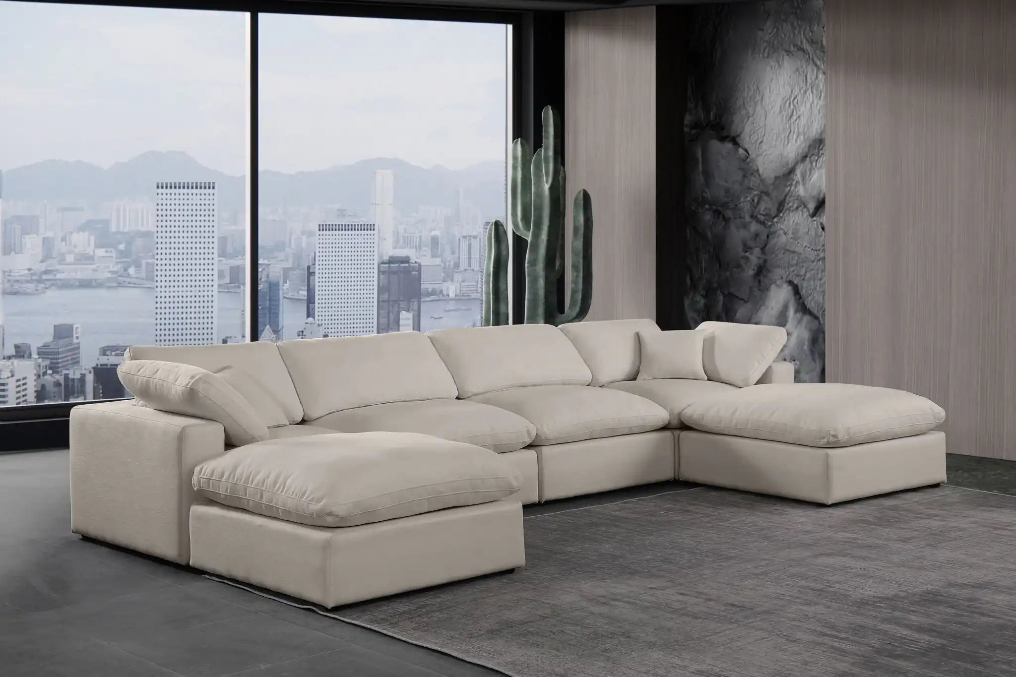 Comfy - 6 Piece Linen Modular Double Chaise Sectional