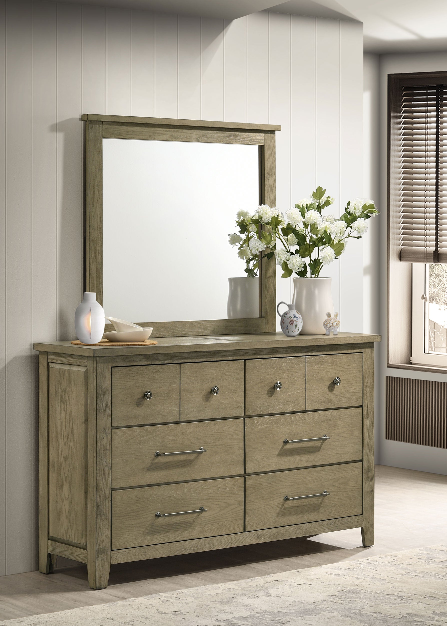 Hazlewood 6-drawer Bedroom Dresser with Mirror Vineyard Oak-