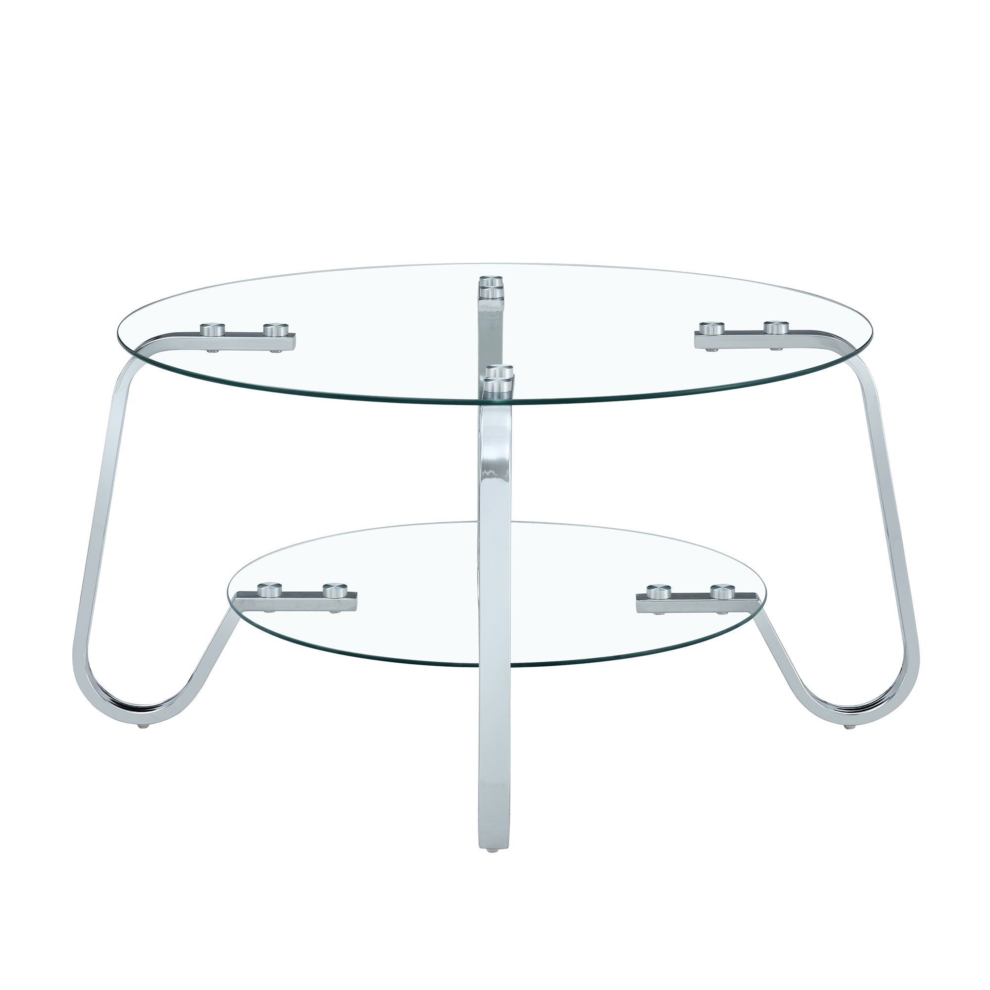 Retro Minimalist Style Metal Frame Double Layer Tempered Glass Coffee Table