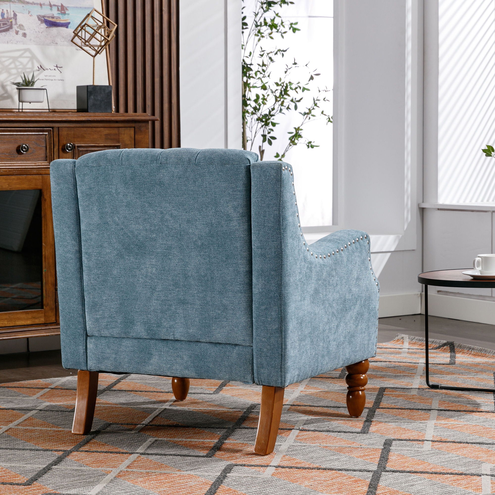 Accent Chair, Living Room Chair, Footrest Chair Set With Vintage Brass Studs, Button Tufted Upholstered Armchair For Living Room, Comfy Reading Chair For Bedroom, Reception Room - Best Buy Furniture