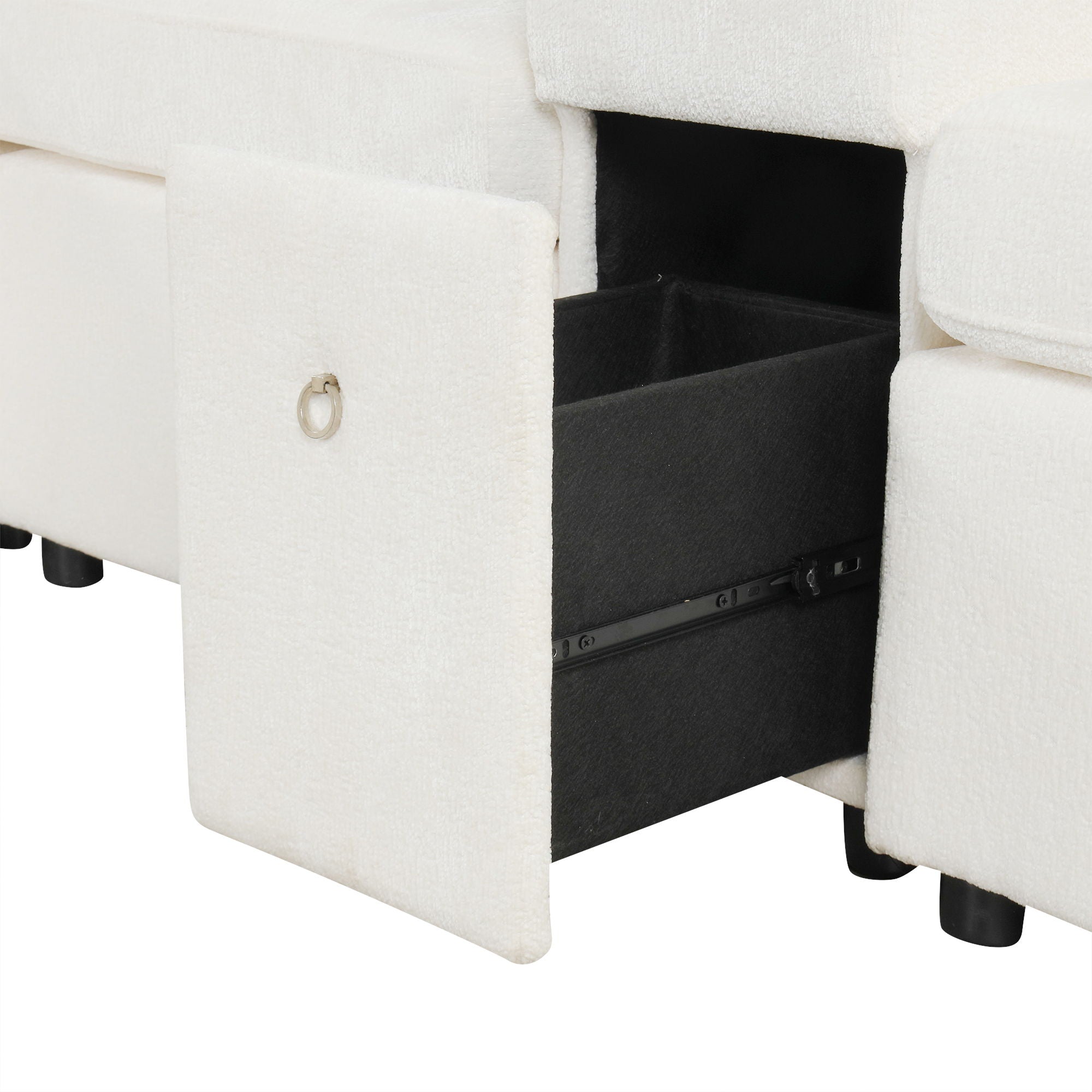 Modular L-Shaped Sectional Sofa Bed With Pull-Out Sleeper, Cup Holders, And Storage