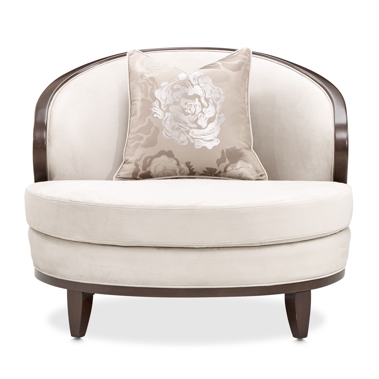 Camellia Field - Velvet Matching Chair - Beige / Dark Brown