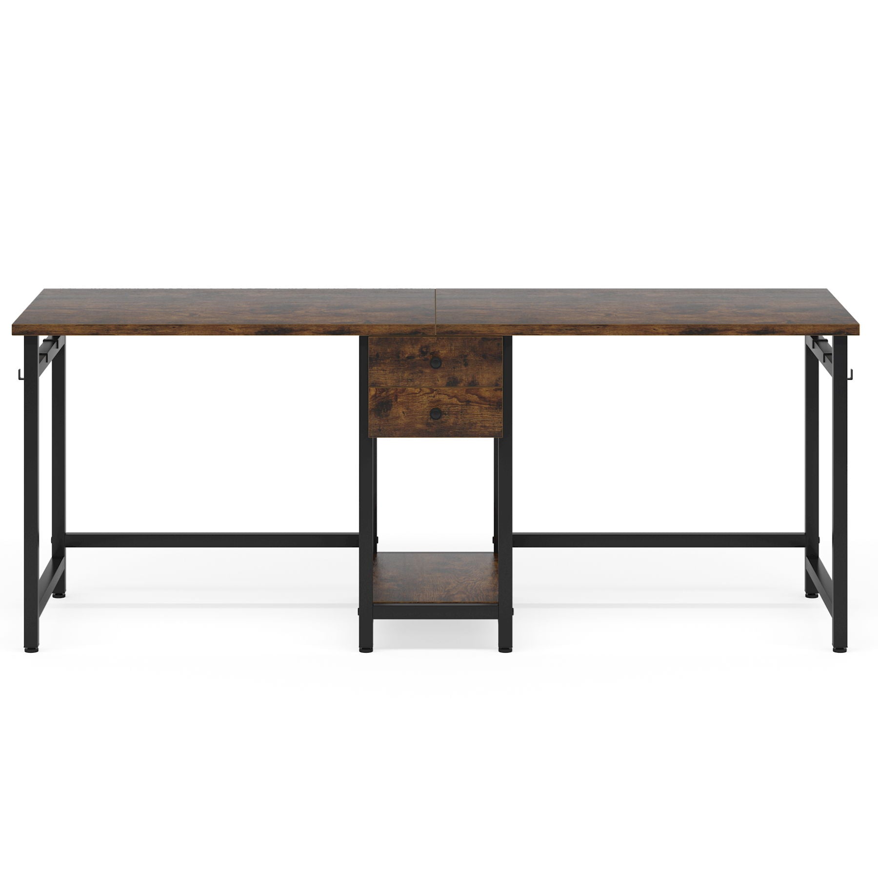 2 Person Computer Desk With Drawers And Shelves, Extra Long Double Workstation