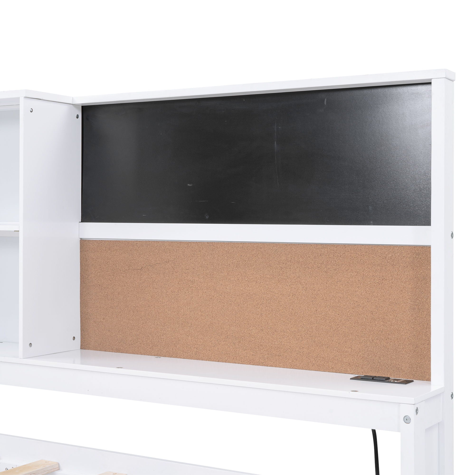 Twin Size Daybed With Storage Shelvesboard, Cork Board, USB Ports And Trundle - White