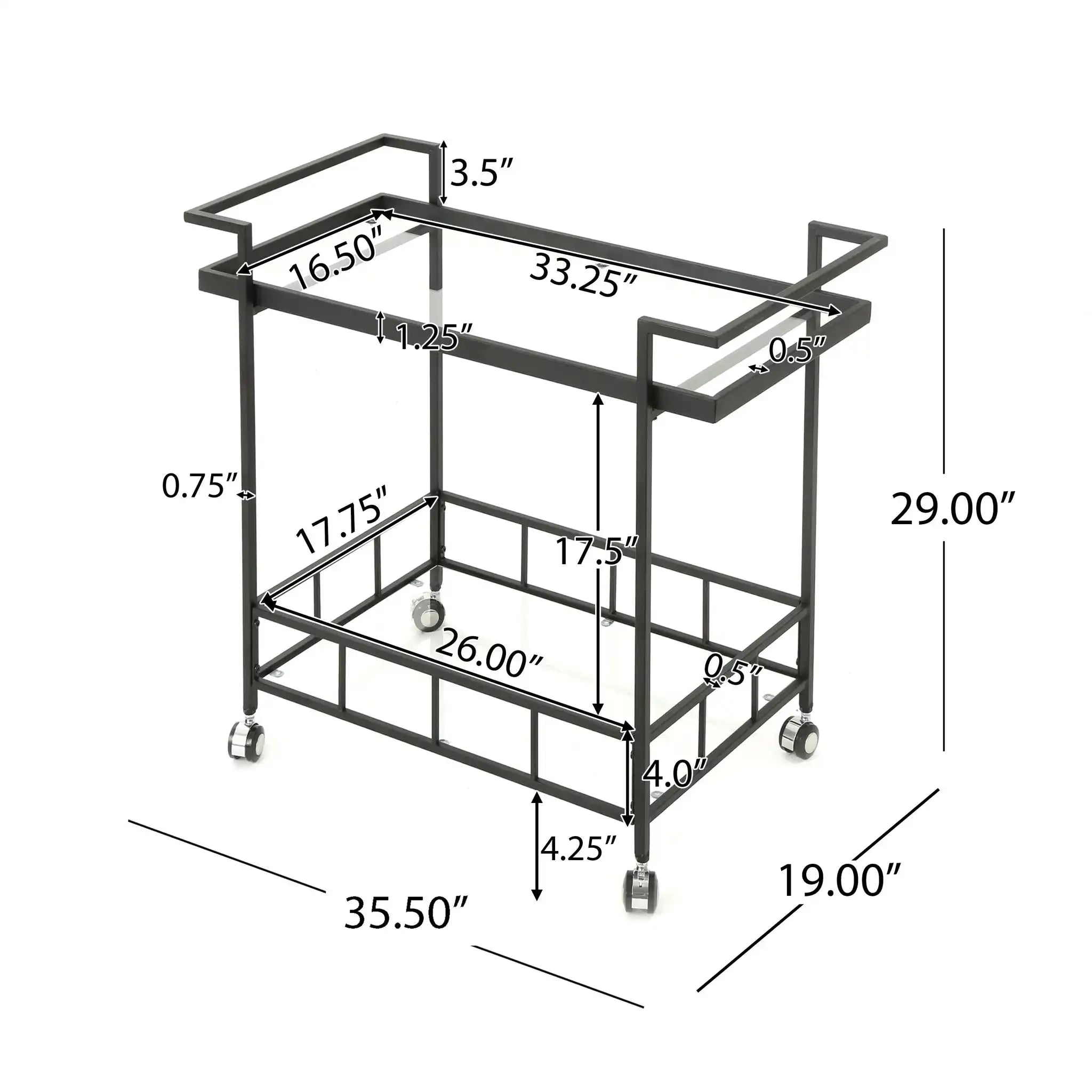 2 Tier Bar Cart, Utility Cart, Rolling Serving Cart, Kitchen Cart With Storage Shelves - Black