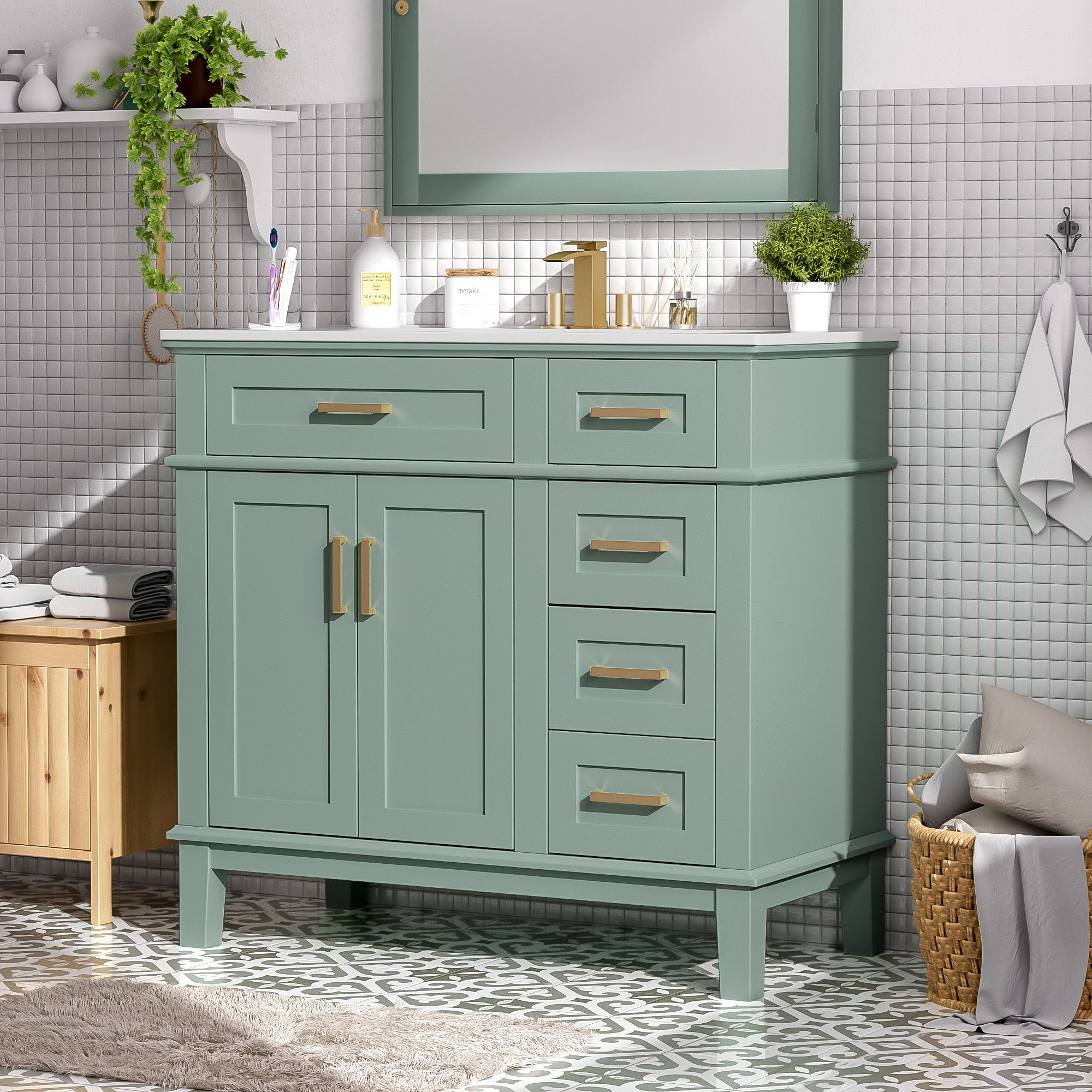 Bathroom Vanity With Sink, Soft Close Doors, 4 Storage Drawers