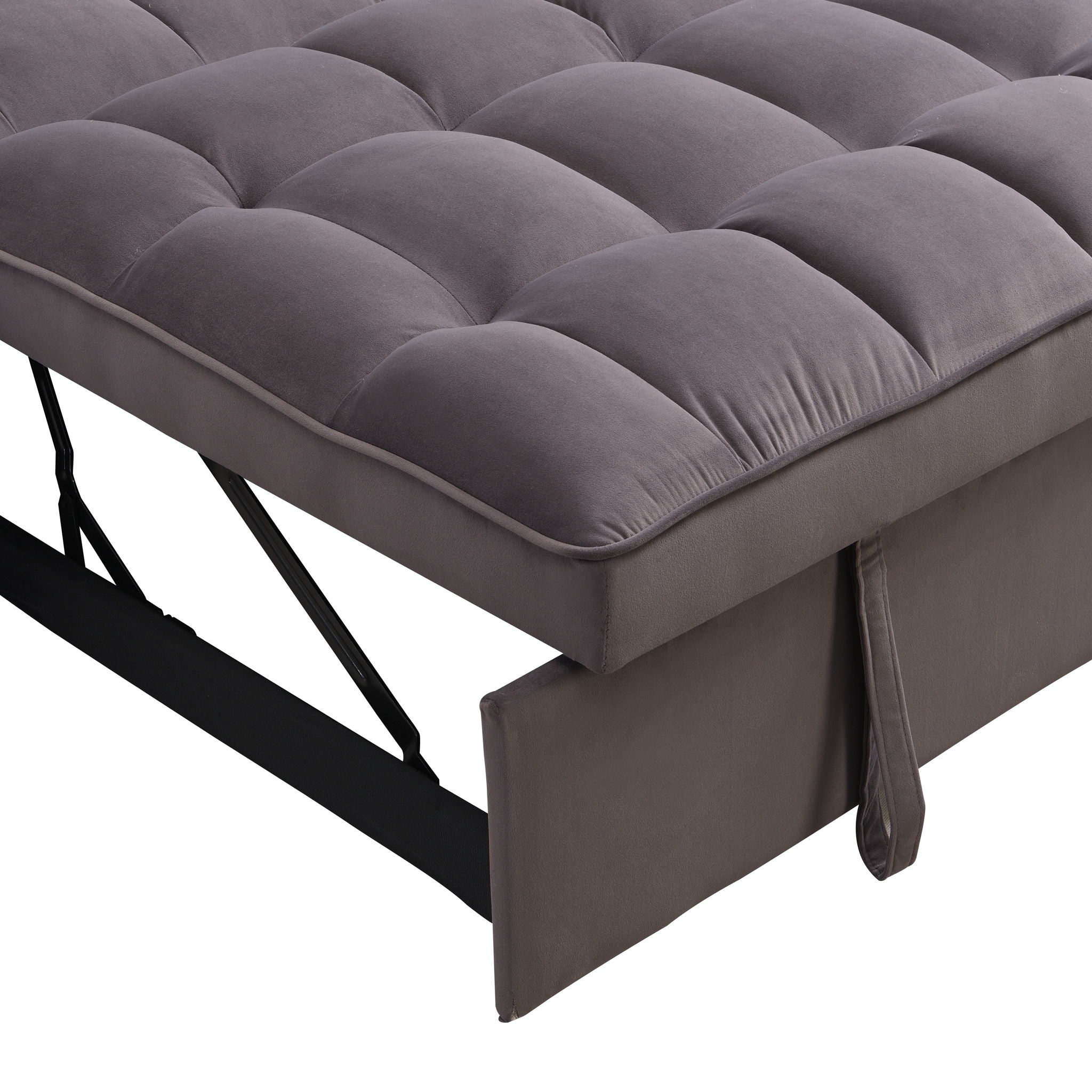 Modern Velvet Loveseat With Pullout Bed, Adjustable Reclining Backrest