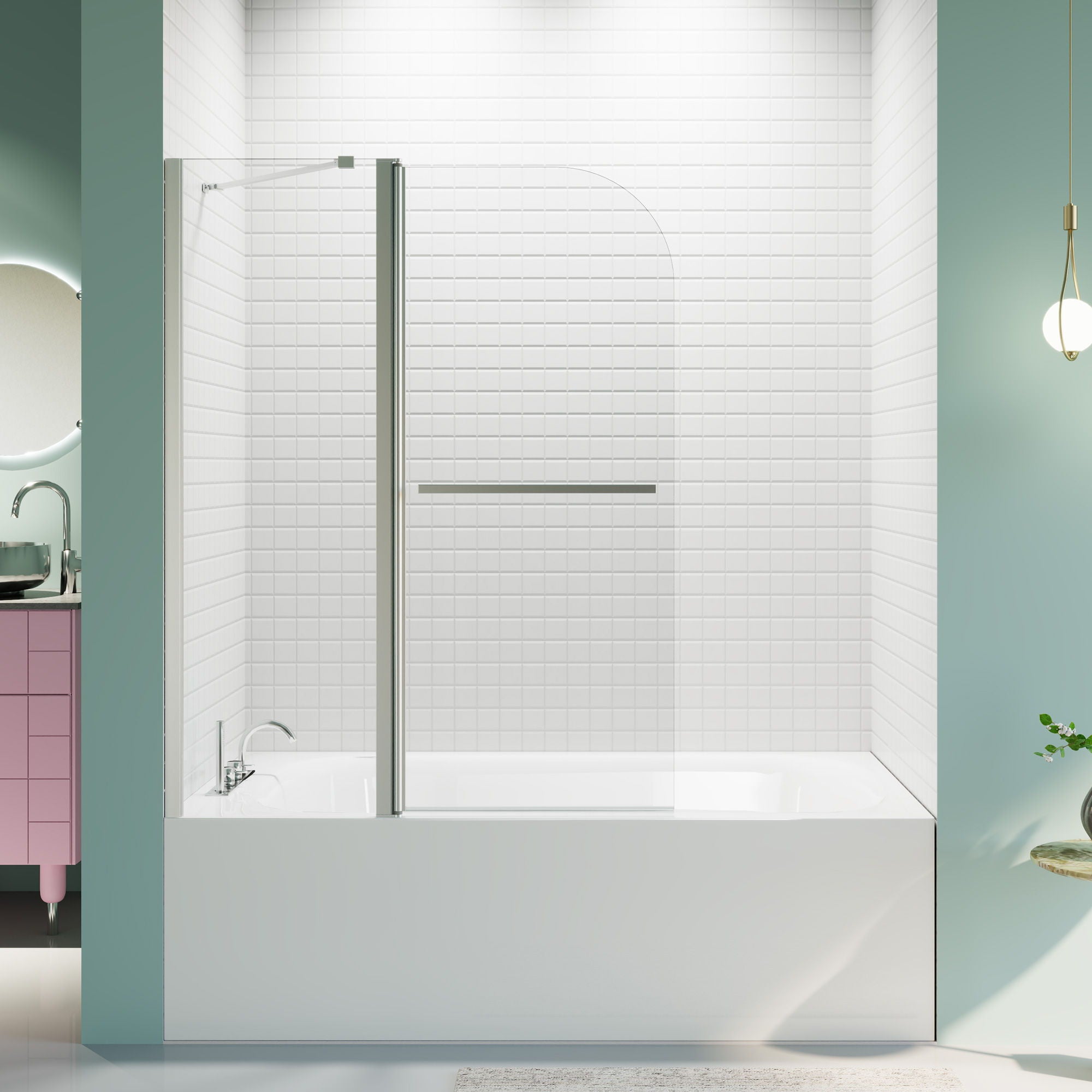 Frameless Folding Shower Doors For Bathtub With Pivot Tub Glass Door, 1 / 4" Tempered Glass