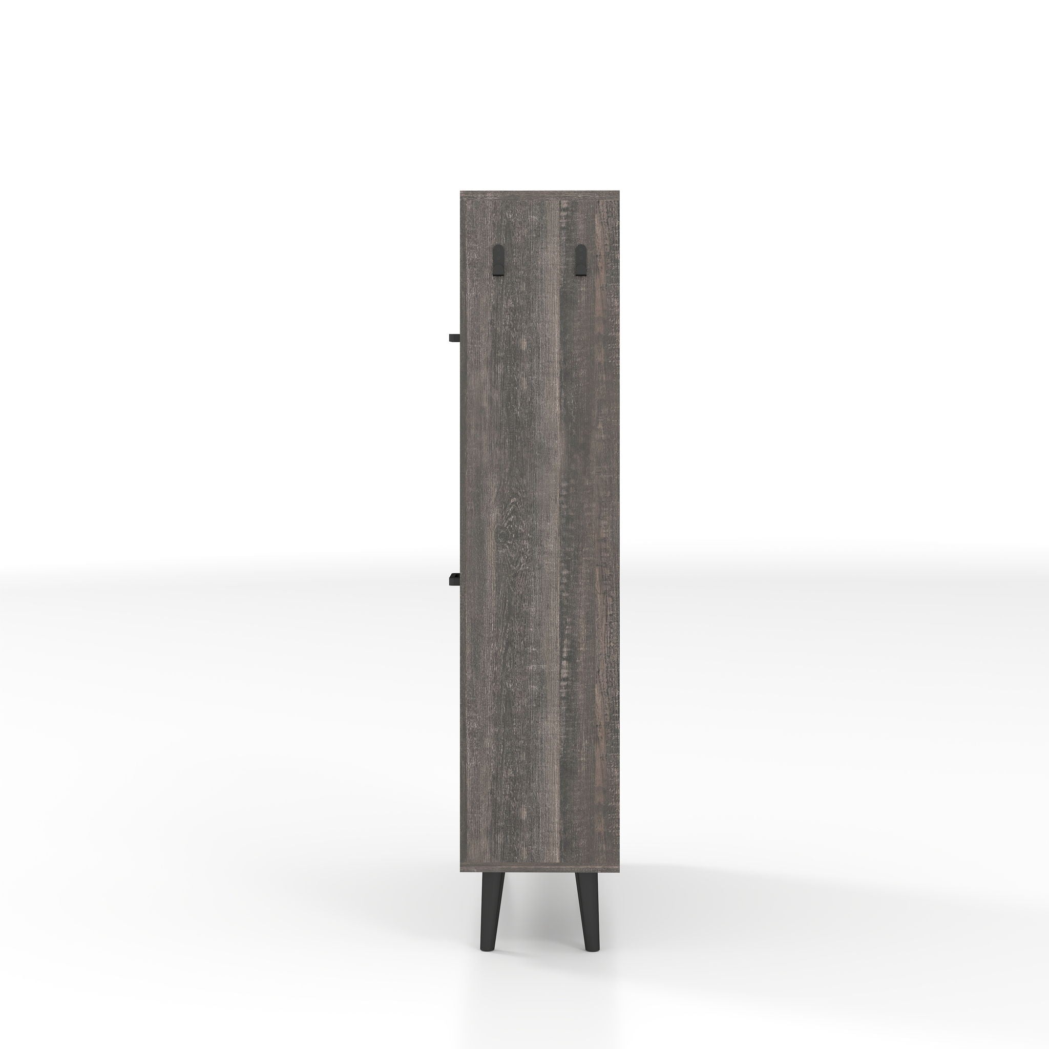Farmhouse Shoe Storage Cabinet With Barn Door Design, 2 Flip Drawers, Hooks - Dark Oak