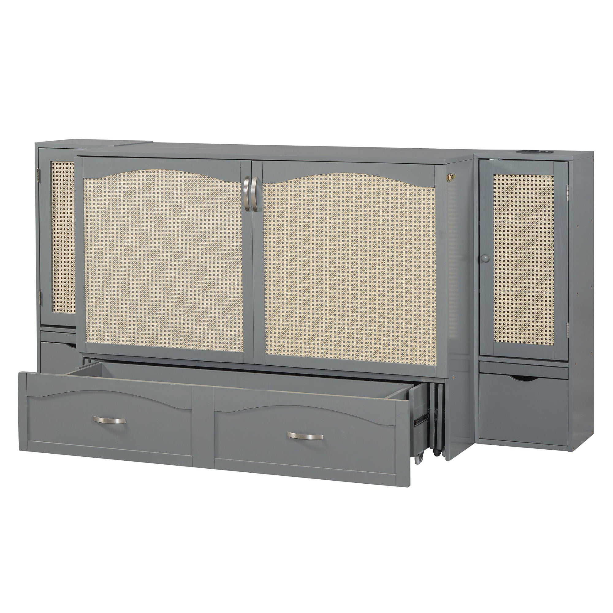 Murphy Wall Bed With Drawer And Rattan Decoration