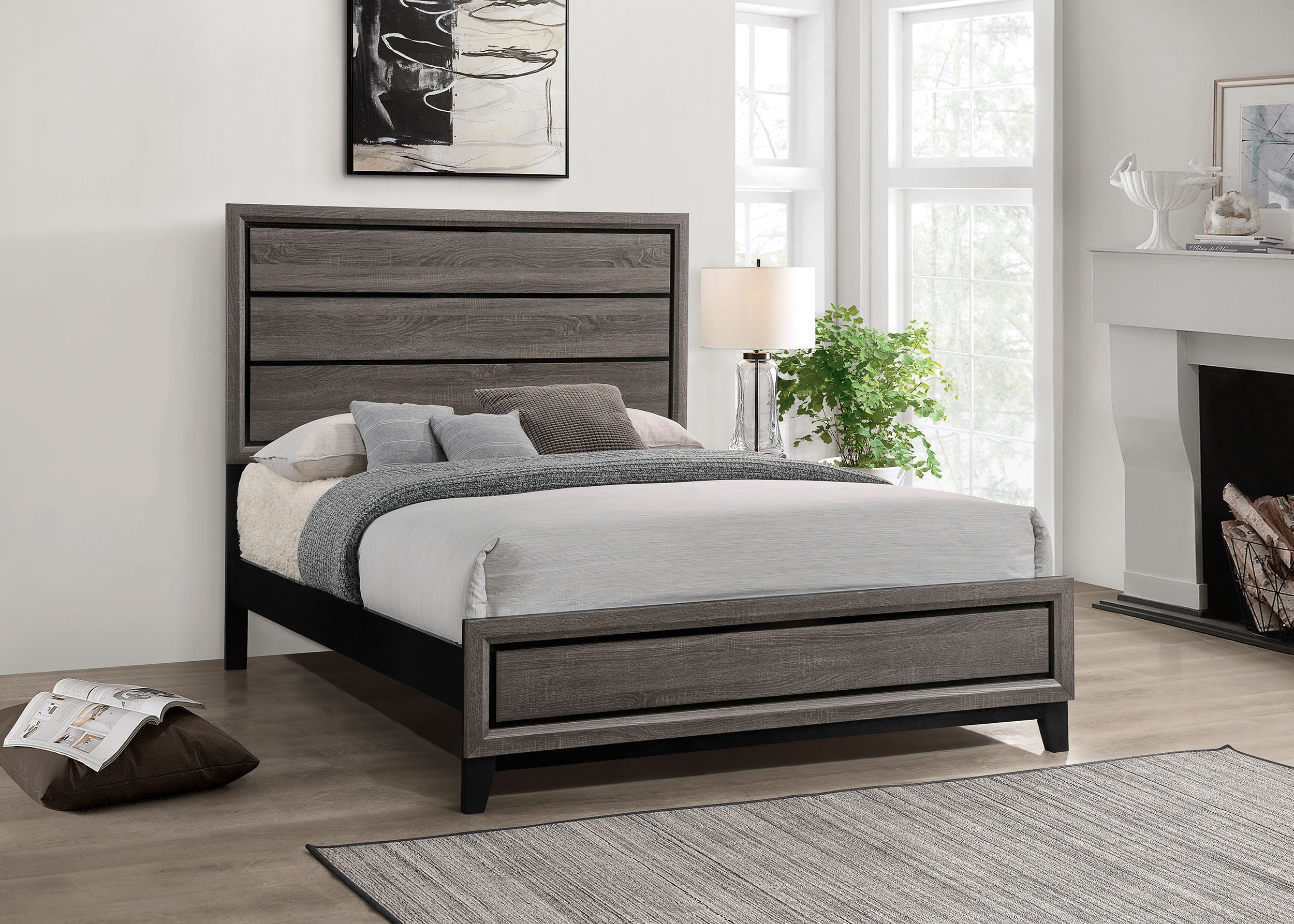 Watson Wood Queen Panel Bed Grey Oak-CoasterEveryday