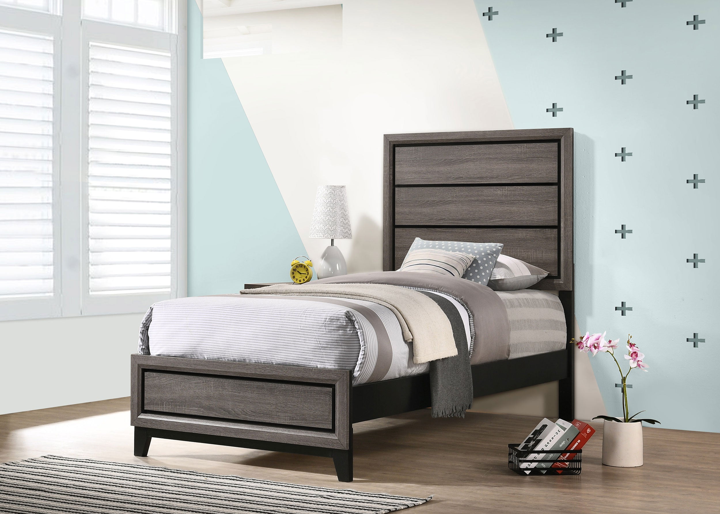 Watson Wood Twin Panel Bed Grey Oak-CoasterEveryday