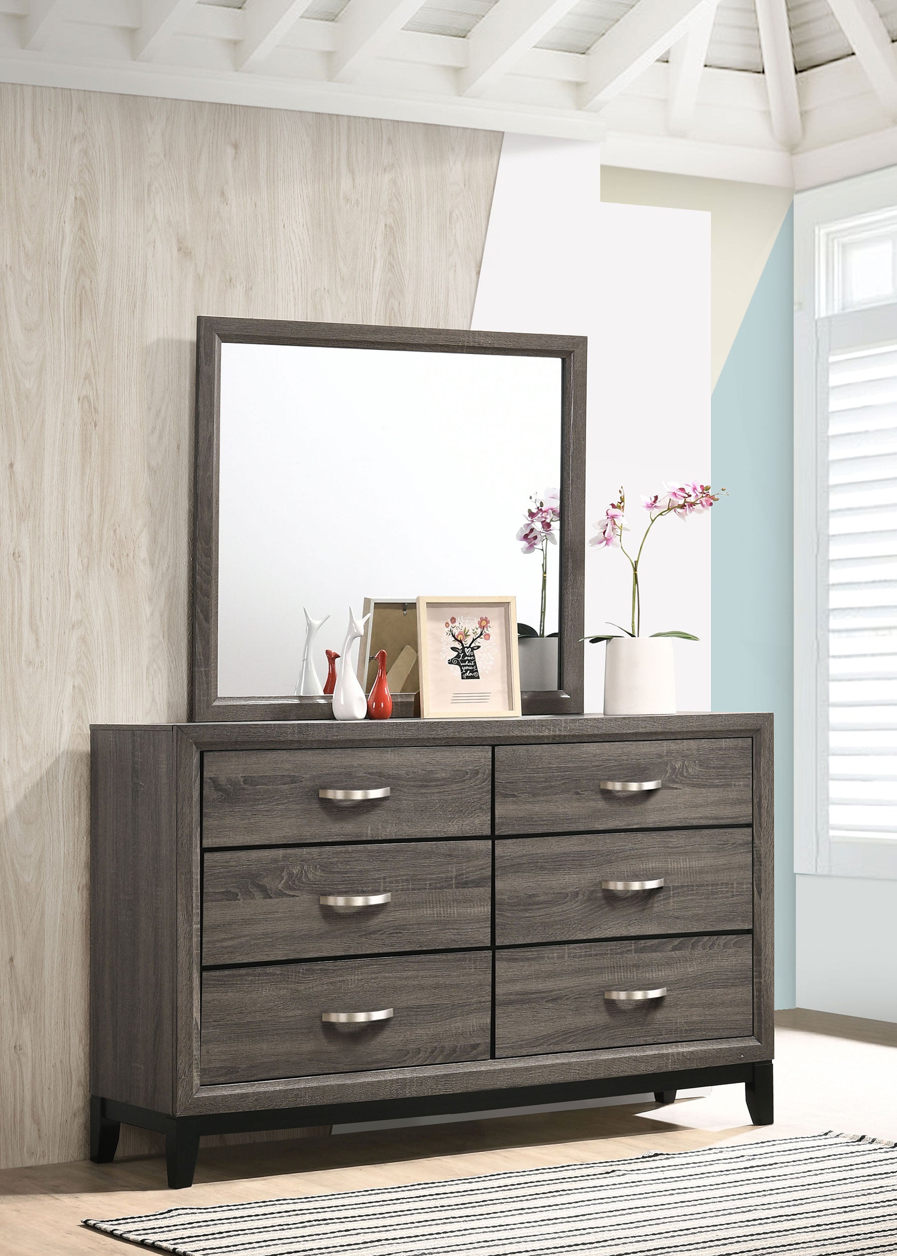 Watson 6-drawer Dresser with Mirror Grey Oak-CoasterEveryday