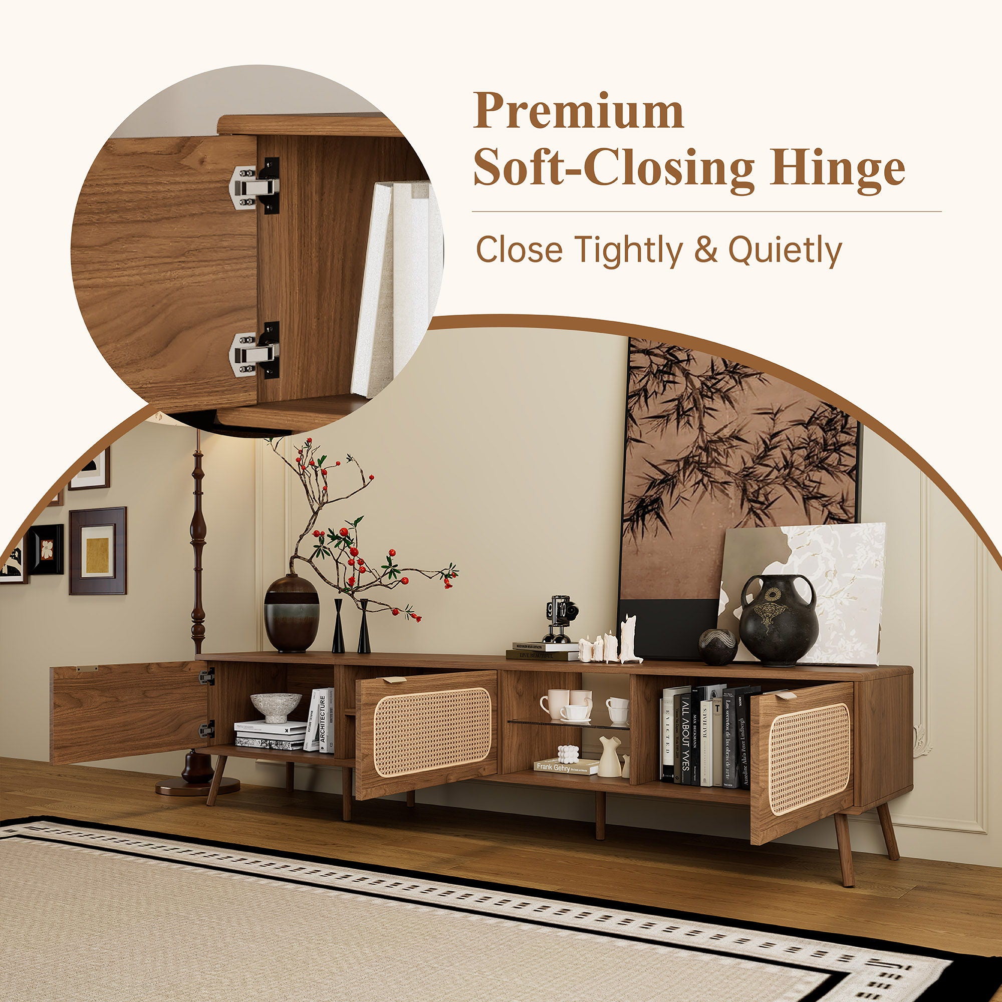 78" TV Stand With Ample Storage And Open Shelving - Walnut