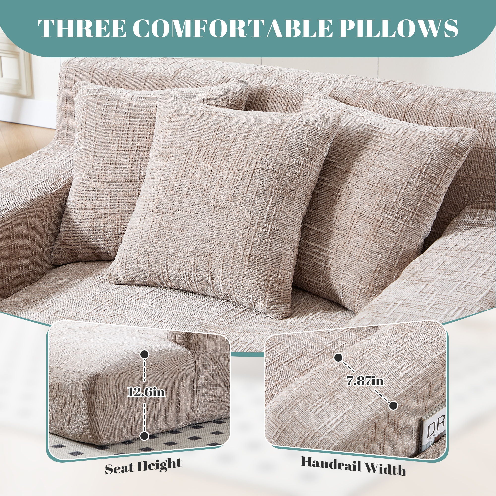 Chenille Interior Lazy Sofa Chaise Longue Armchair With 3 Pillows And Armrests