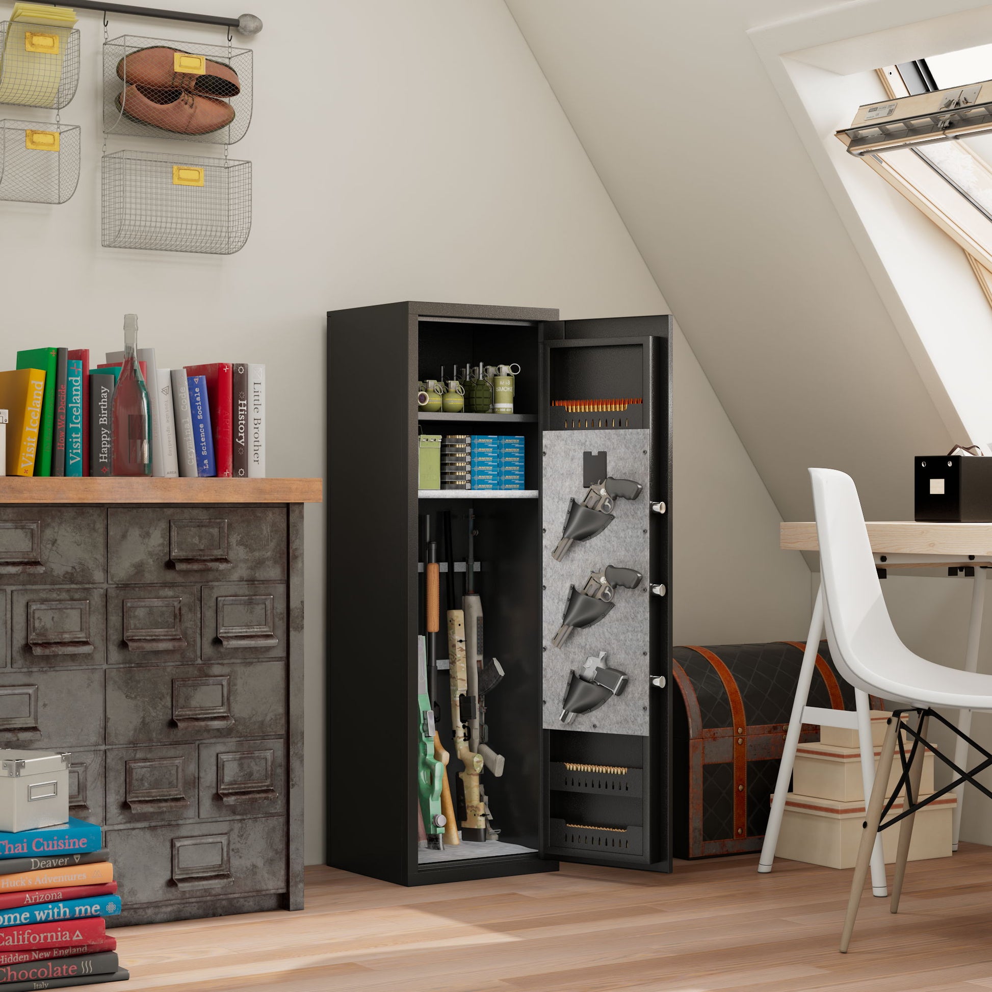 Gun Safes For Home Rifle And Pistols, Fingerprint Electronic Safe With Quick Access, Detachable Partition - Black - Best Buy Furniture