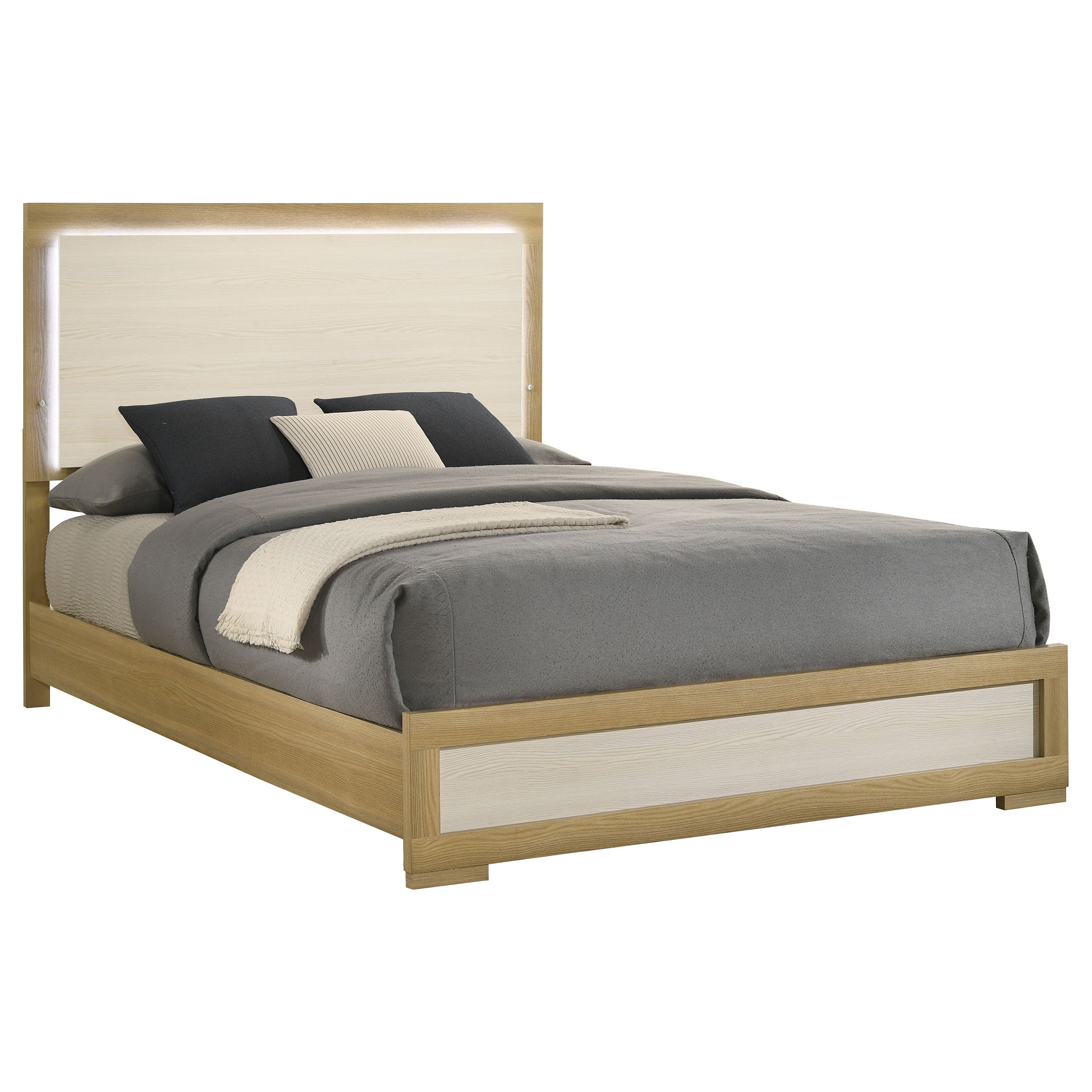 Hyland Wood Queen LED Panel Bed Natural and White-