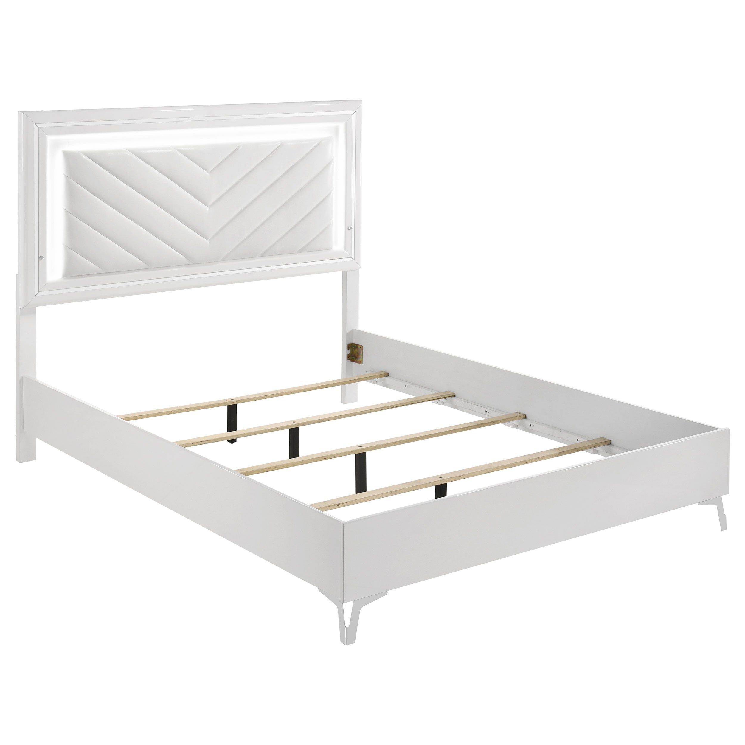 Cassia Queen LED Panel Bed White High Gloss-