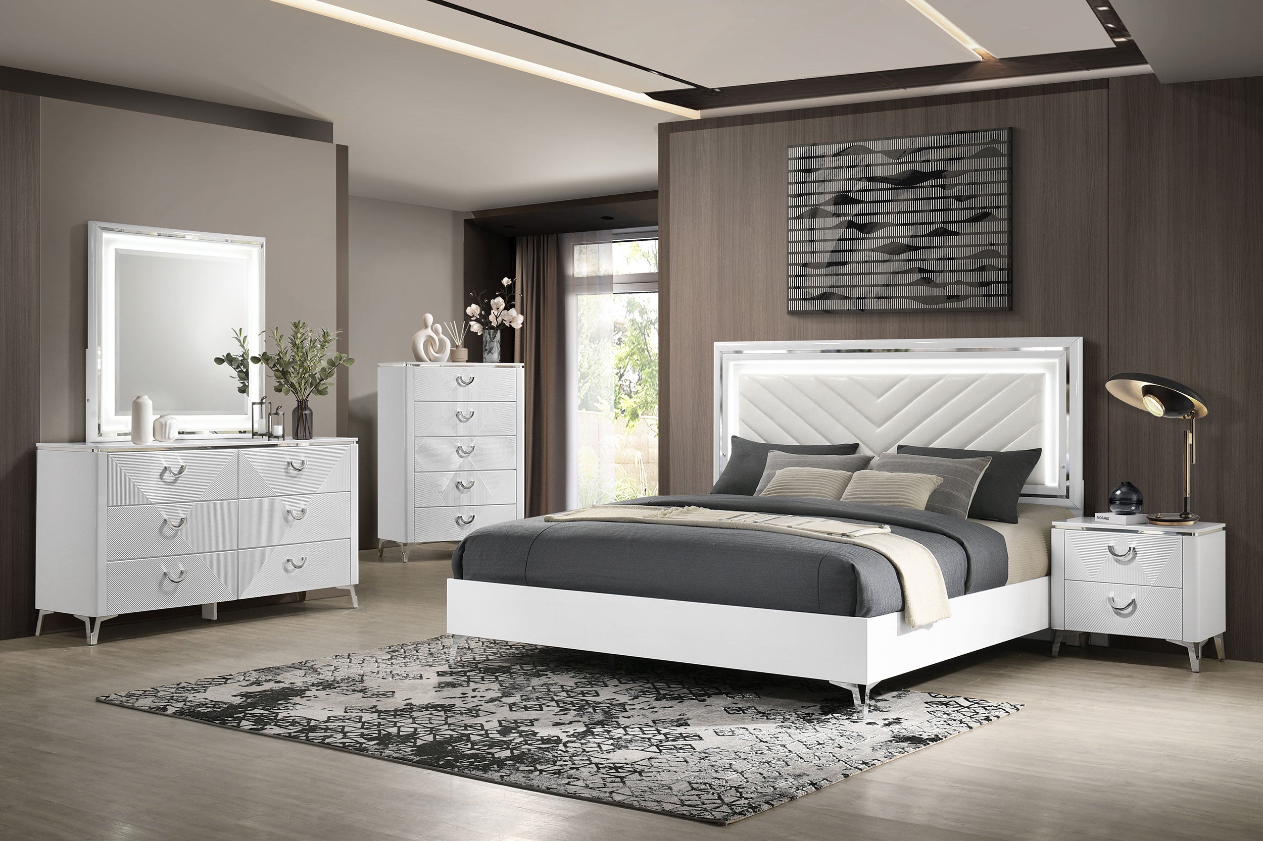 Cassia 6-drawer Dresser Cabinet with Mirror White High Gloss-