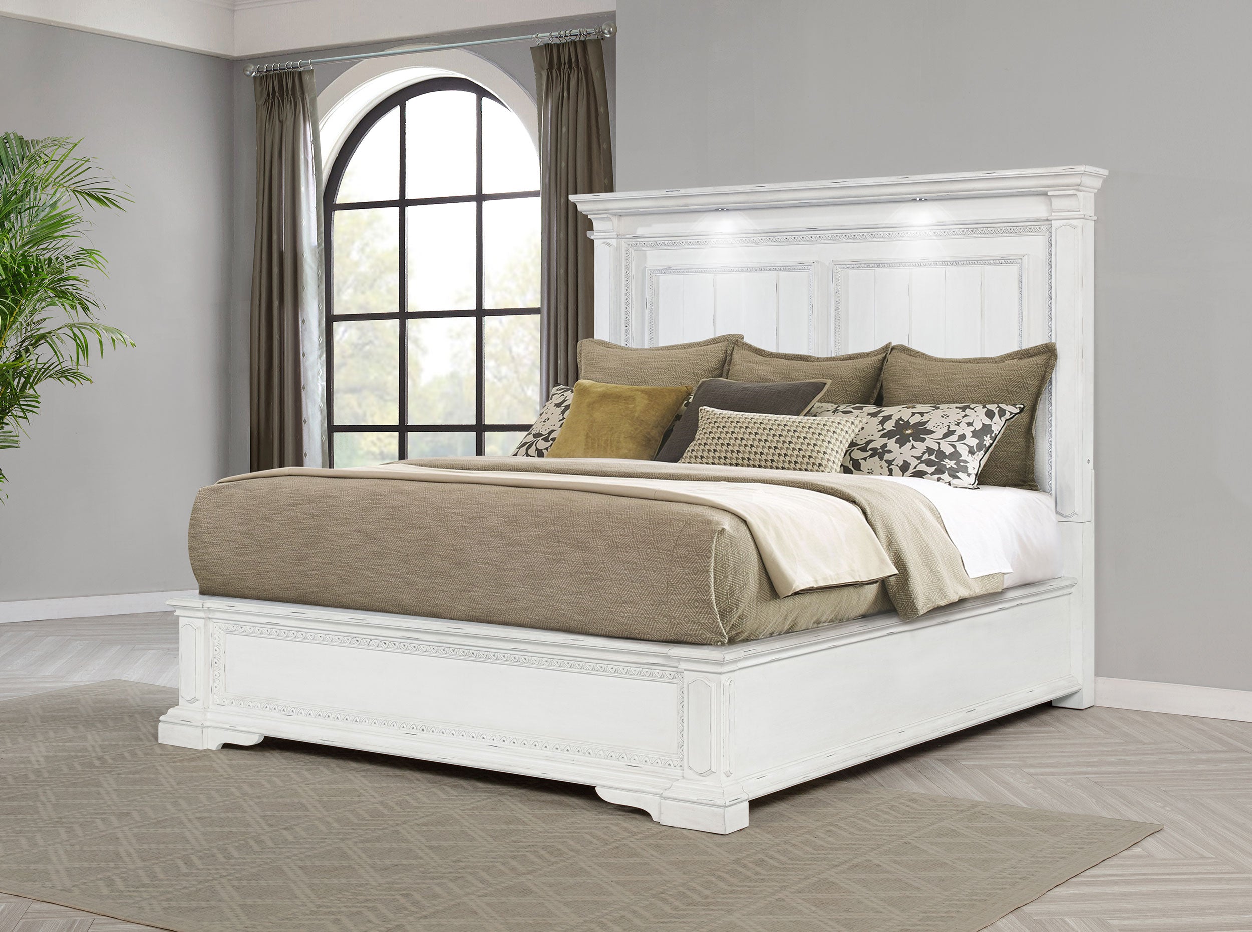 McKinney Queen LED Light Panel Bed Vintage White-