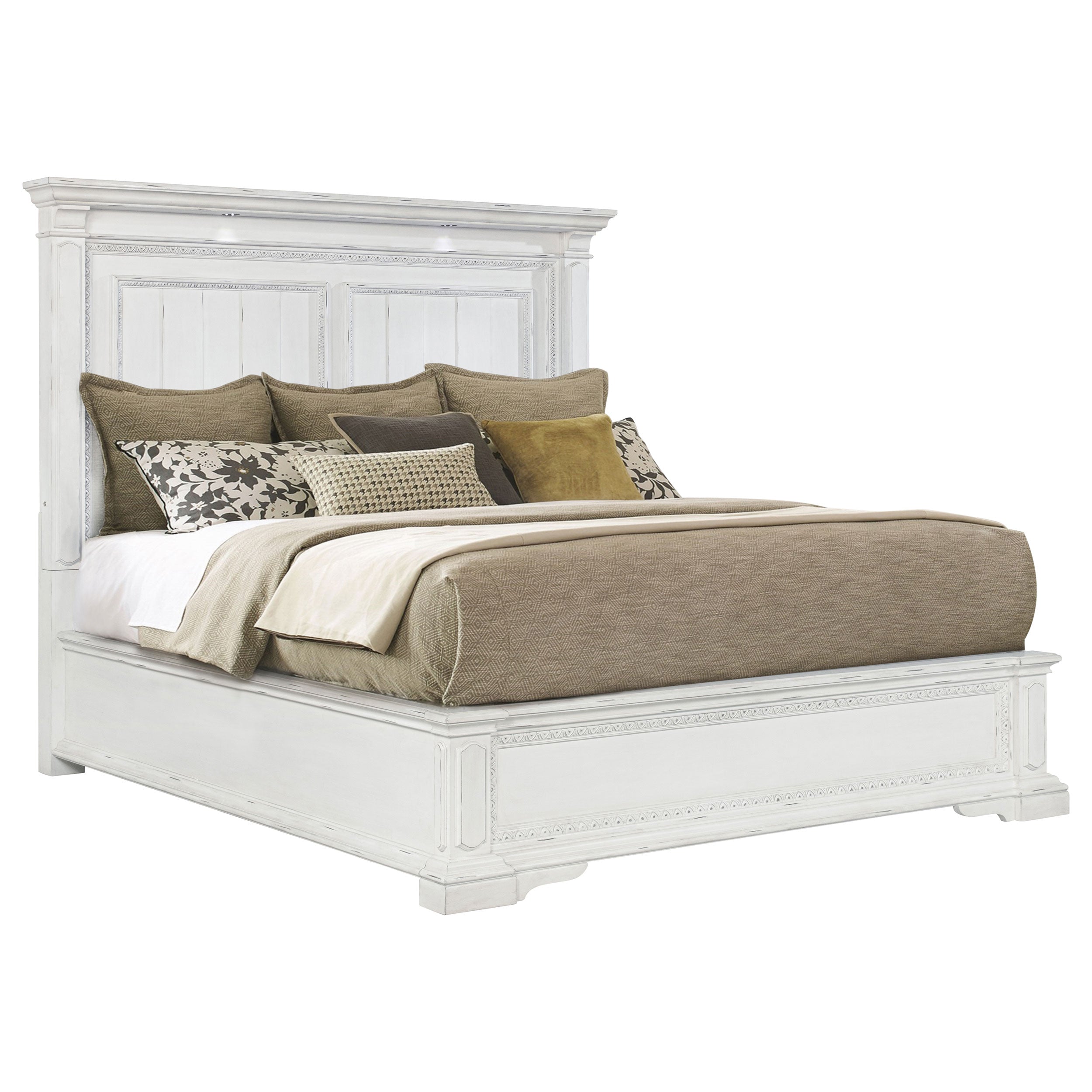 McKinney Queen LED Light Panel Bed Vintage White-