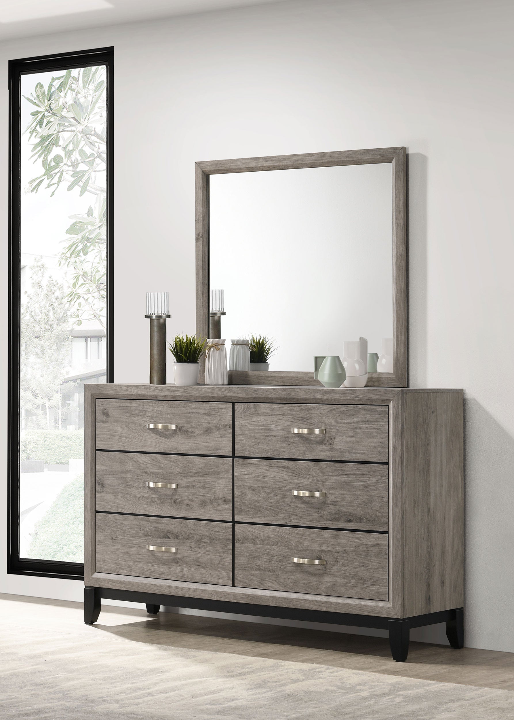 Watson 6-drawer Bedroom Dresser and Mirror Light Taupe-