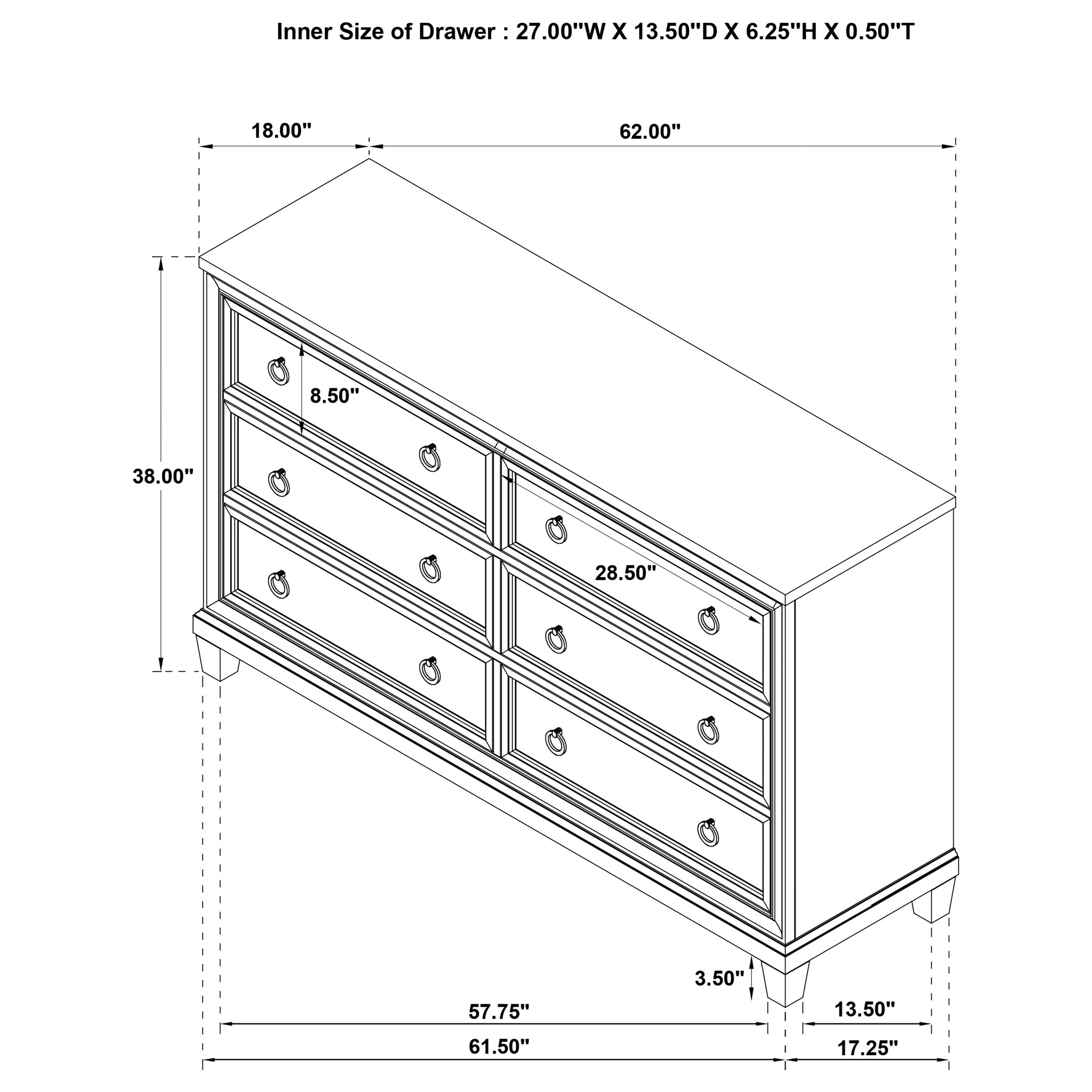 Pembroke 6-drawer Bedroom Dresser Cabinet Washed Oak-