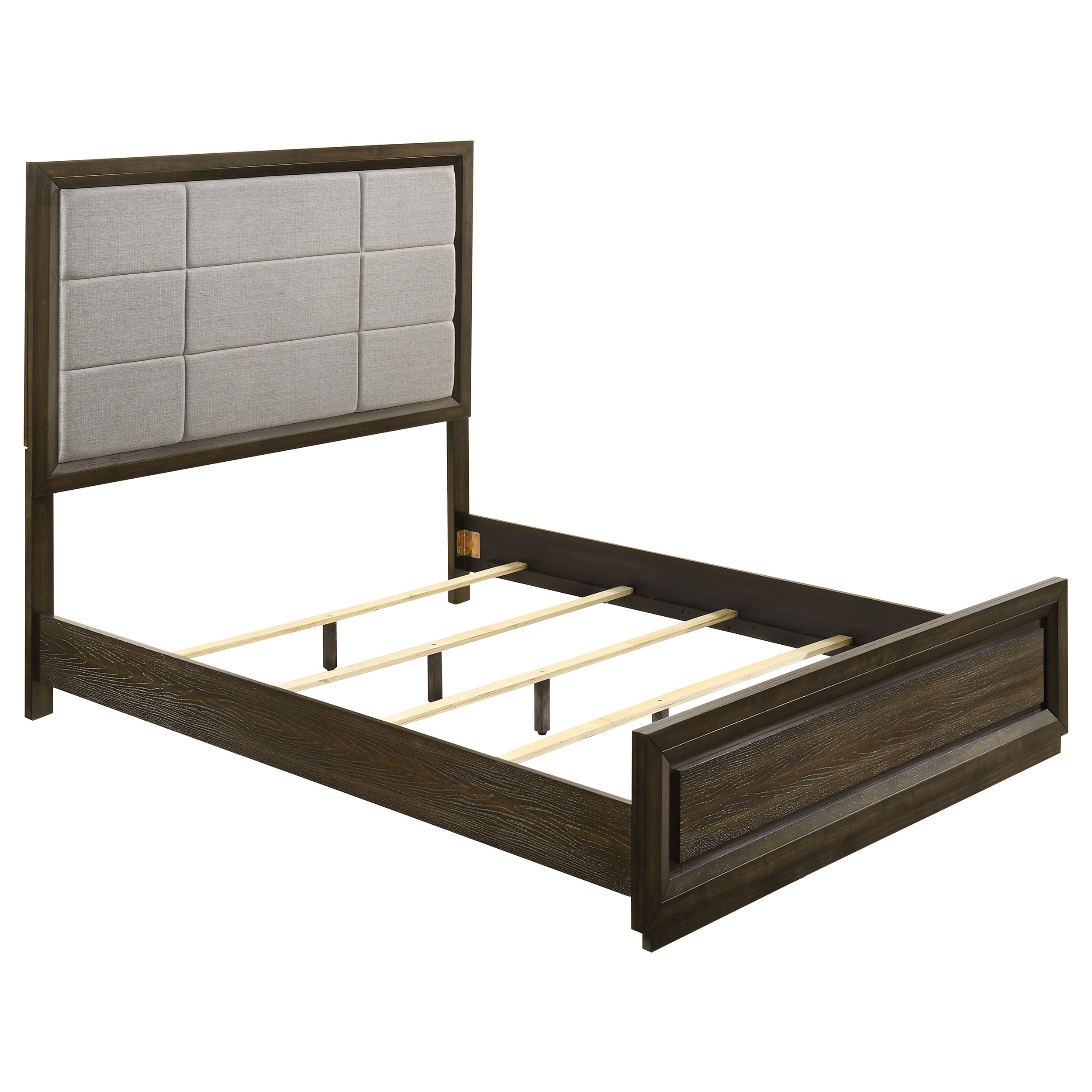 Atlas 63-inch Queen Upholstered Panel Bed Grey and Dark Oak-
