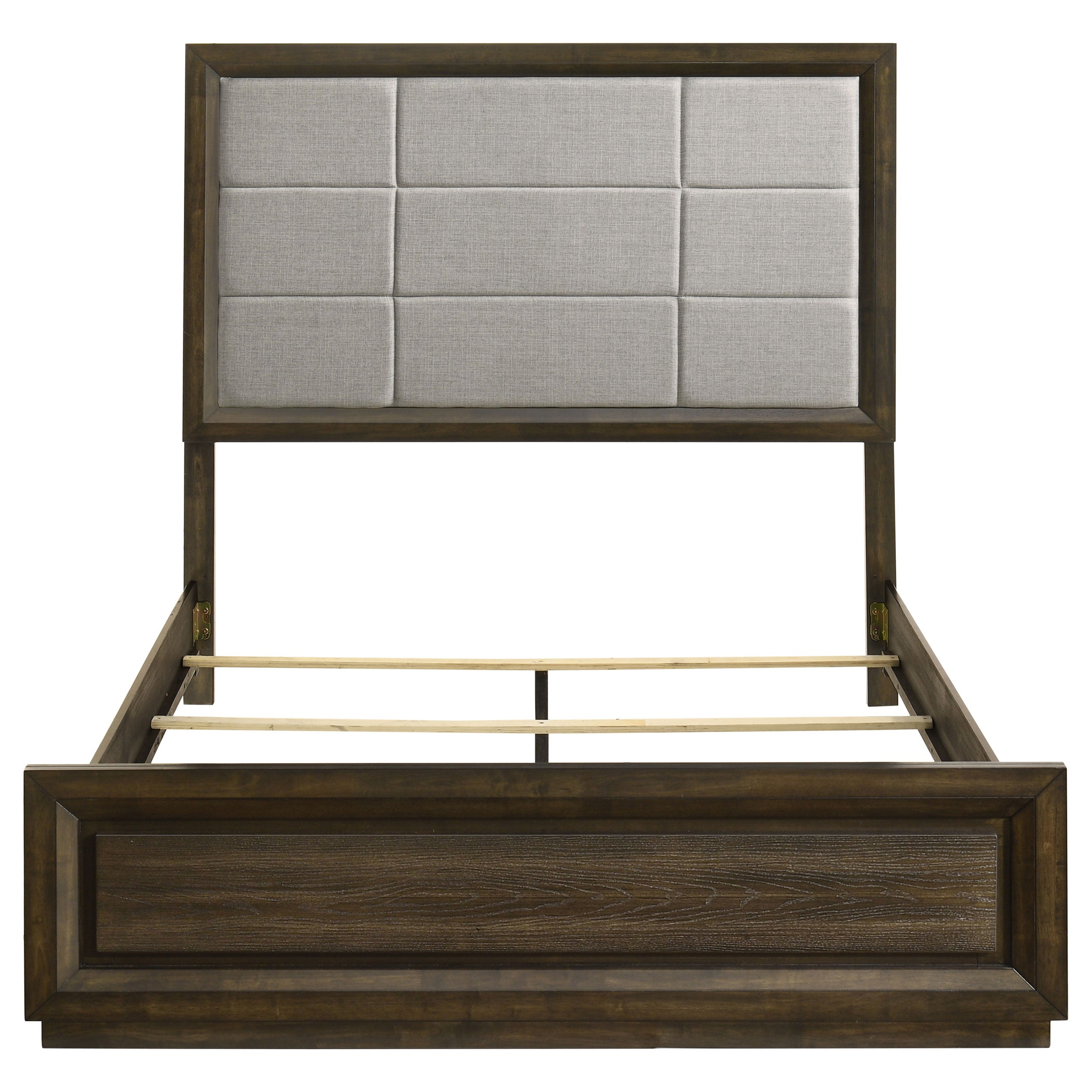 Atlas 63-inch Queen Upholstered Panel Bed Grey and Dark Oak-