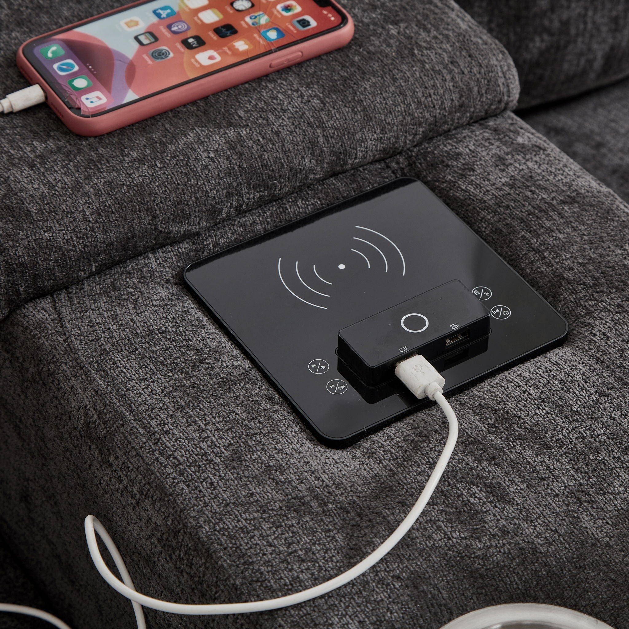 Modern Sectional Sofa U-Shaped With Movable Ottomans, Bluetooth Speakers, LED Lights And Modular Storage