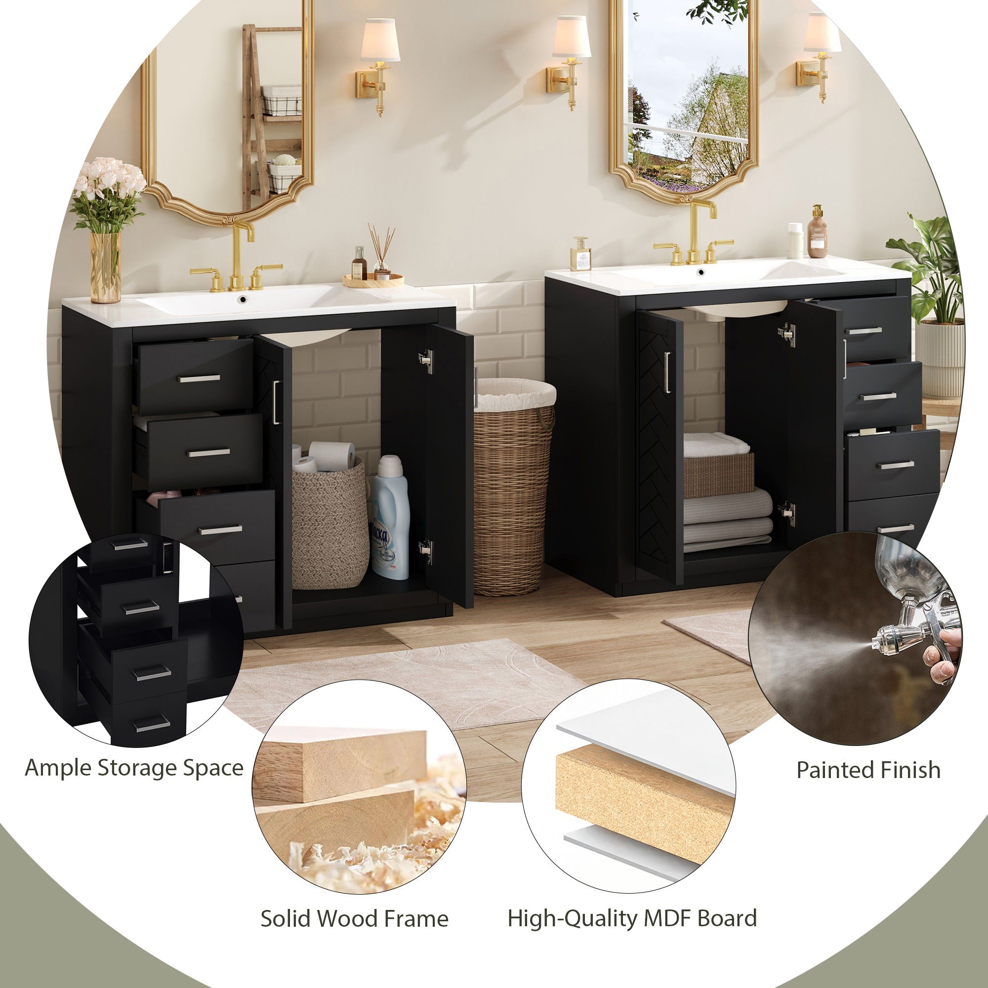 Modern Bathroom Vanity With Ceramic Sink, Freestanding Set With Drawers And Soft-Closing Doors