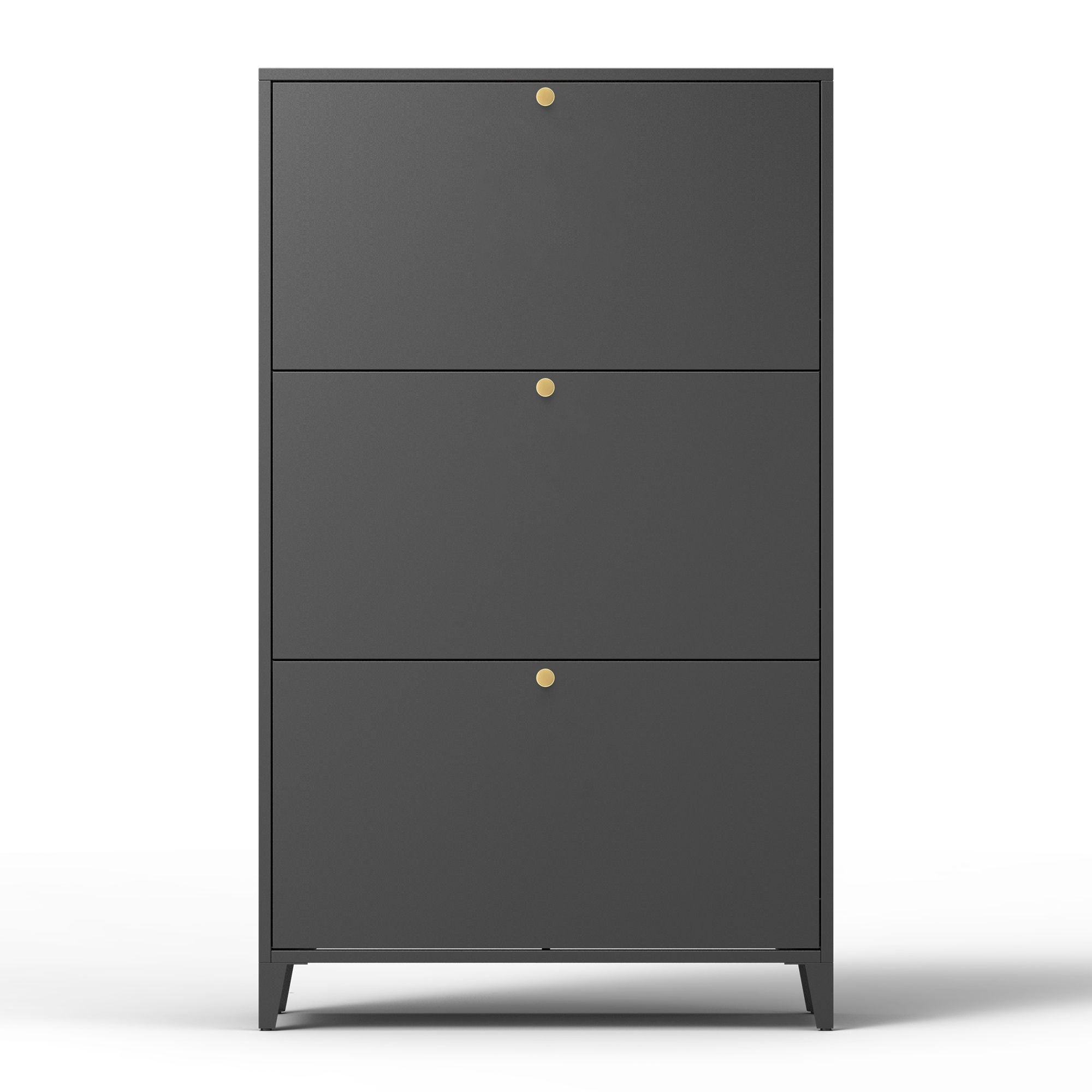 3 Drawer All Steel Shoe Cabinet, Freestanding Storage Organizer With Flip Door