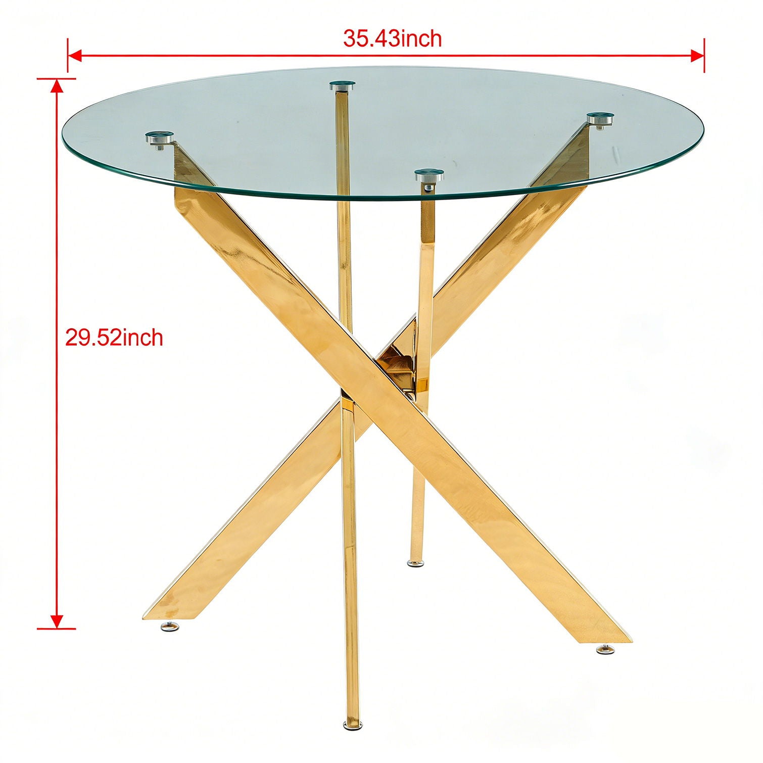 Dining Table With Cross Metal Leg And Tempered Glass, Modern Space Saving Kitchen Table For Living Room