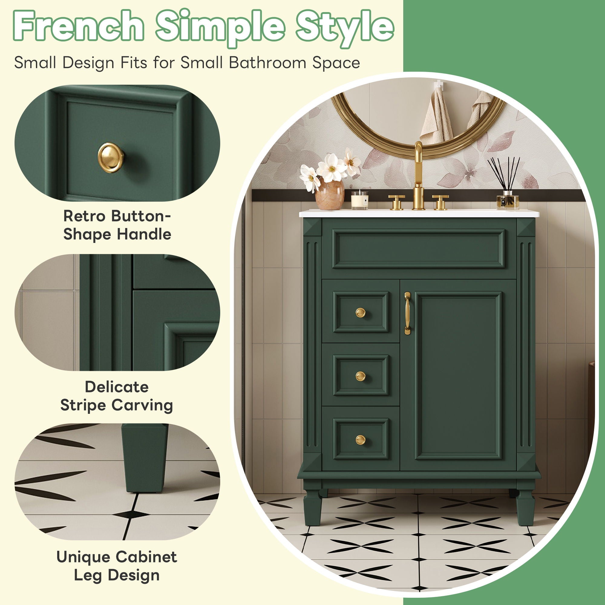 Bathroom Vanity With Sink, Compact Cabinet & 2 Drawers And Adjustable Shelf