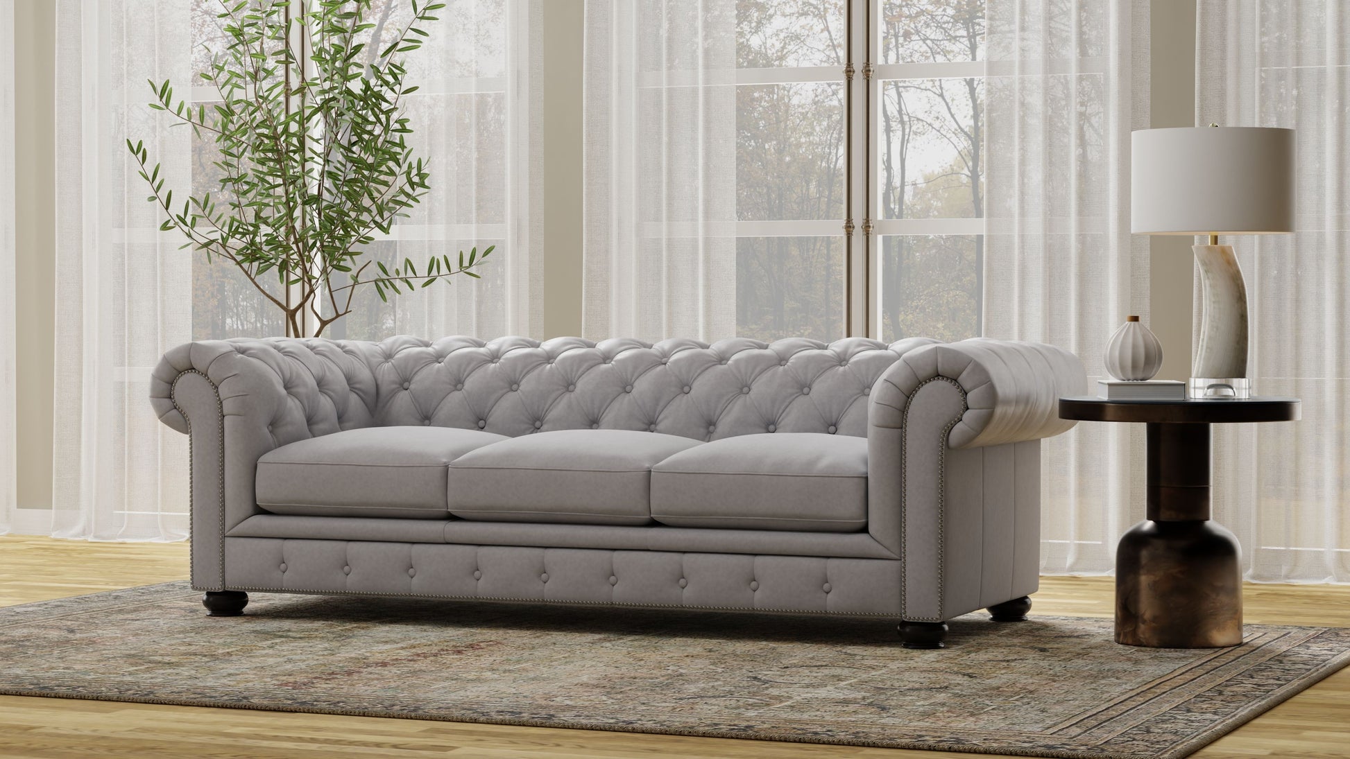 Traditional Tufted Leather Chesterfield Nailhead Sofa - Best Buy Furniture